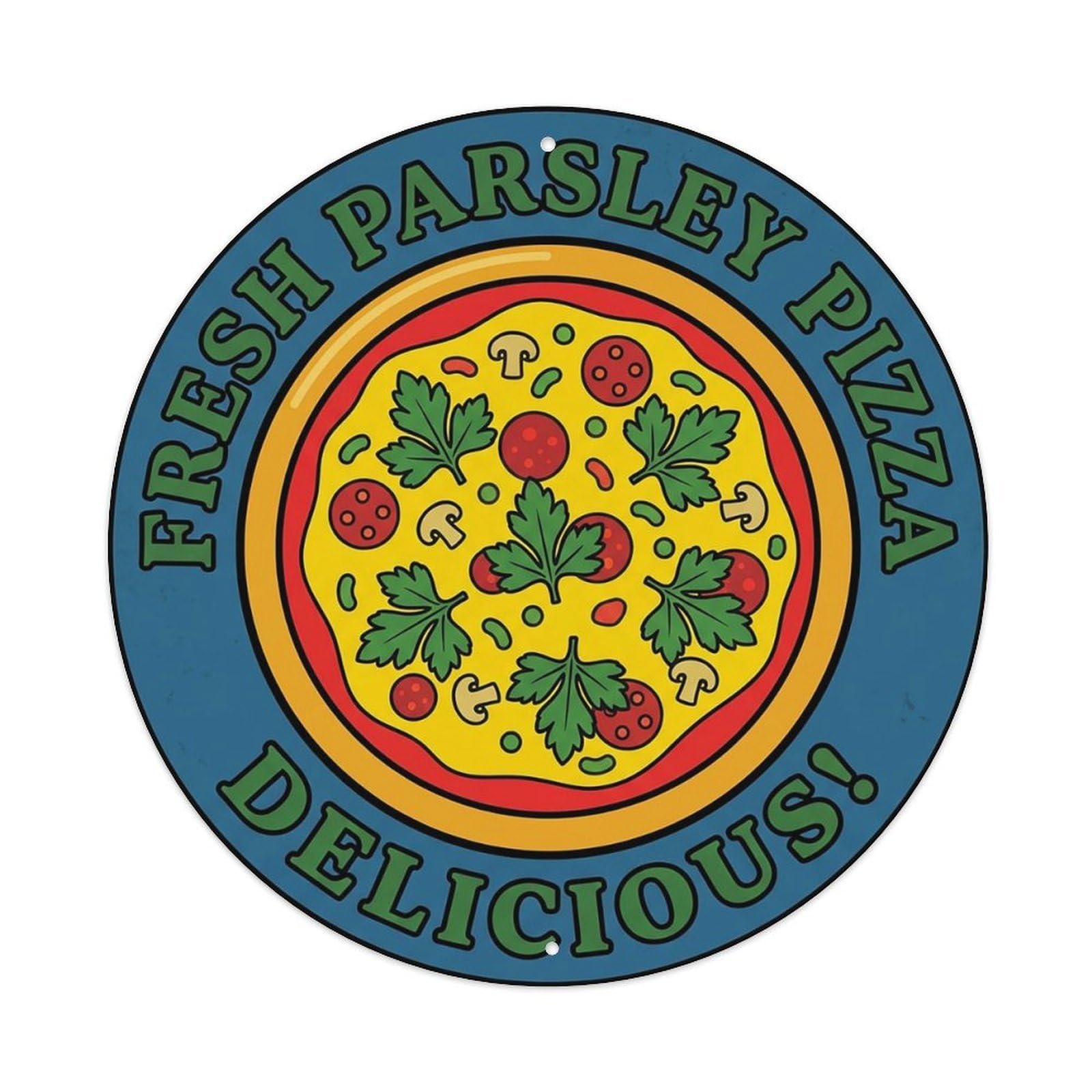 Cwbufd Vintage Style Vintage Pizza Slice Italian Traditional Cuisine Parsley Vintage Metal Tin Sign Plaque Wall Decor For Cafe, Club Bar, Office, Garden Metal Poster 8X8inch