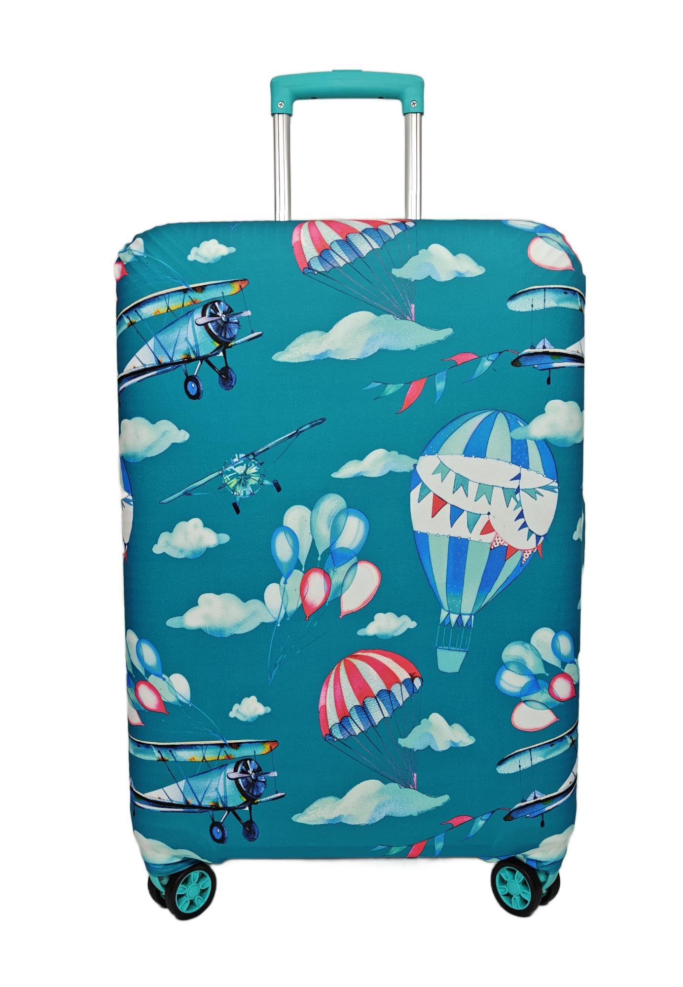printed luggage cover for suitcase stretchable scratchproof trolley bag protector with velcro lock washable travel cover (only cover in product)-sky balloon_sky blue-s