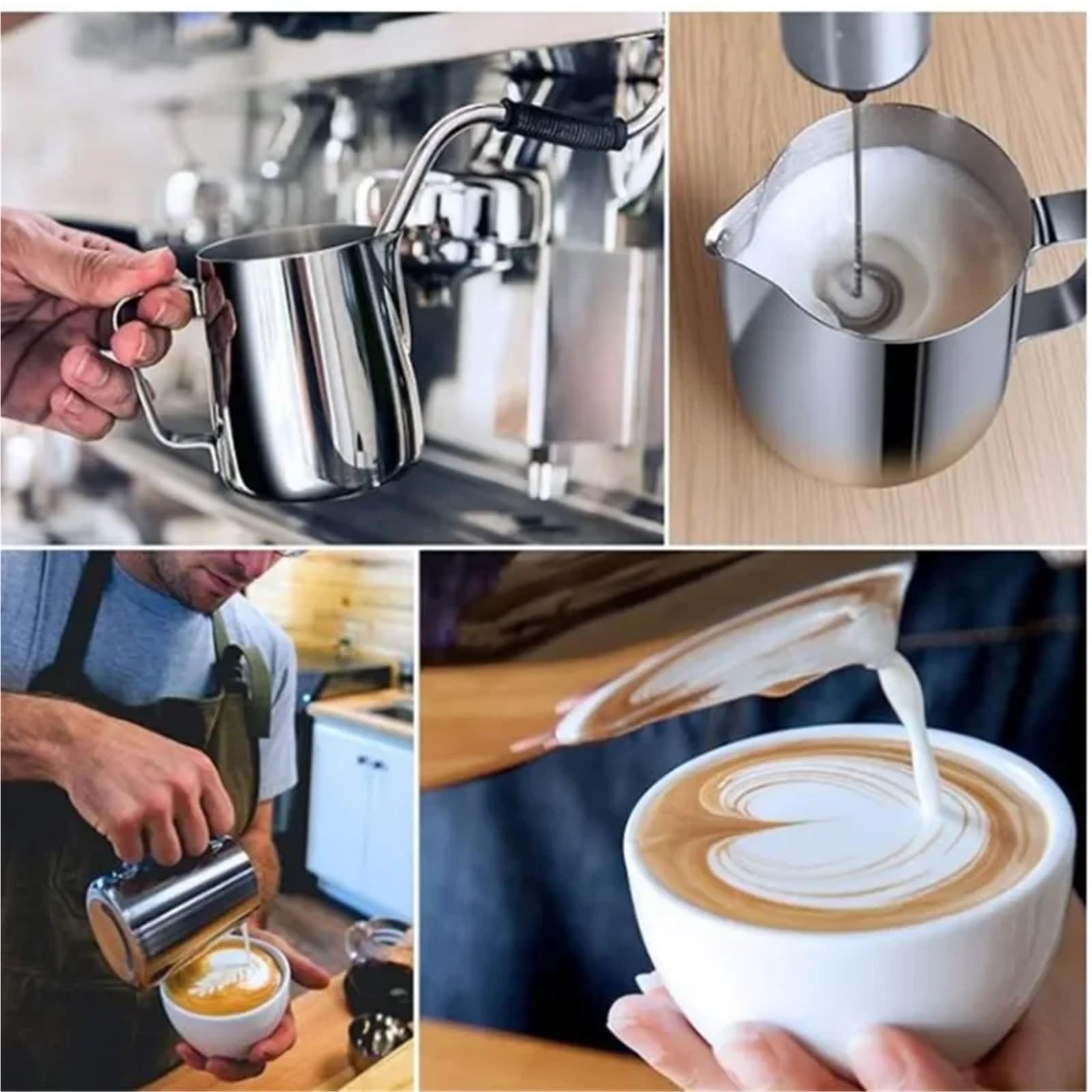 Genérico Jarra humeante, jarra for espumar leche de acero inoxidable con bolígrafo Latte Art(600ml (20 oz))