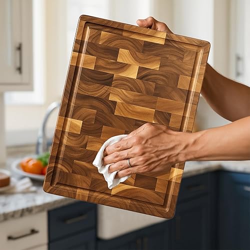 Miniatura 6 de Seido Knives Gourmet Acacia End-Grain Cutting Board - 18" x 12" x 1.4" - Made From Acacia Wood Durable Withstand Heavy Duty Chopping Board