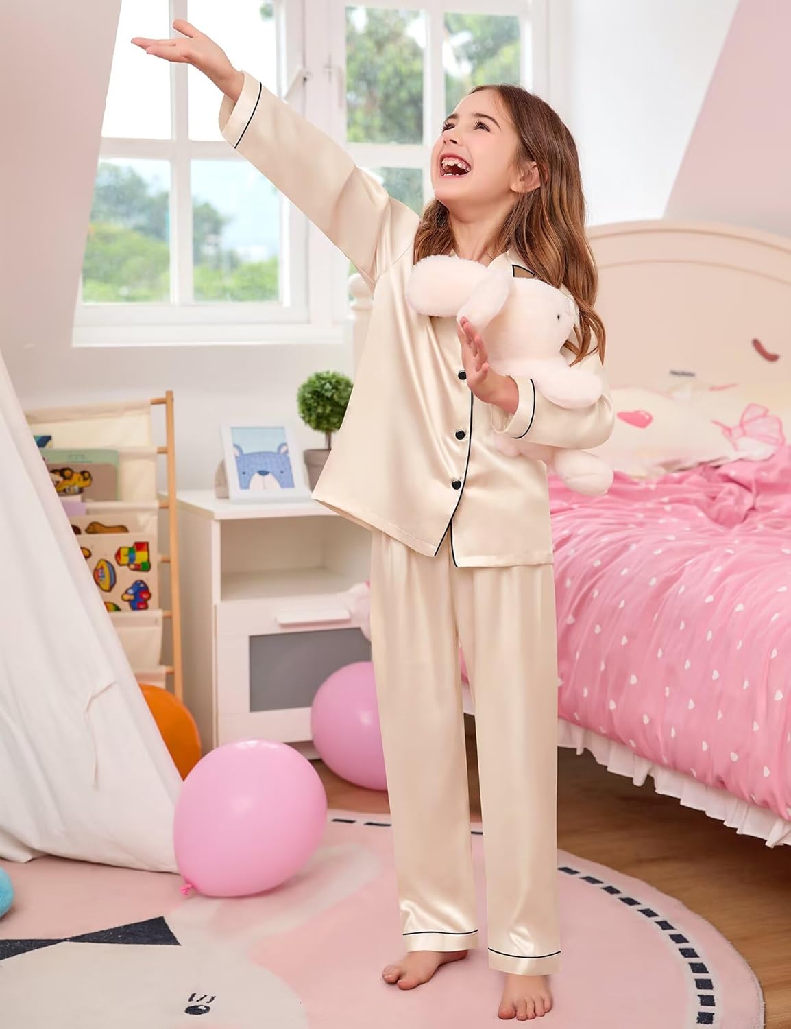 SWOMOG Kid Girls Boys Silk Satin Pajamas Set Button-Down PJs Sets Two-Piece Lounge Sets Long Sleeve Sleepwear - Image 4