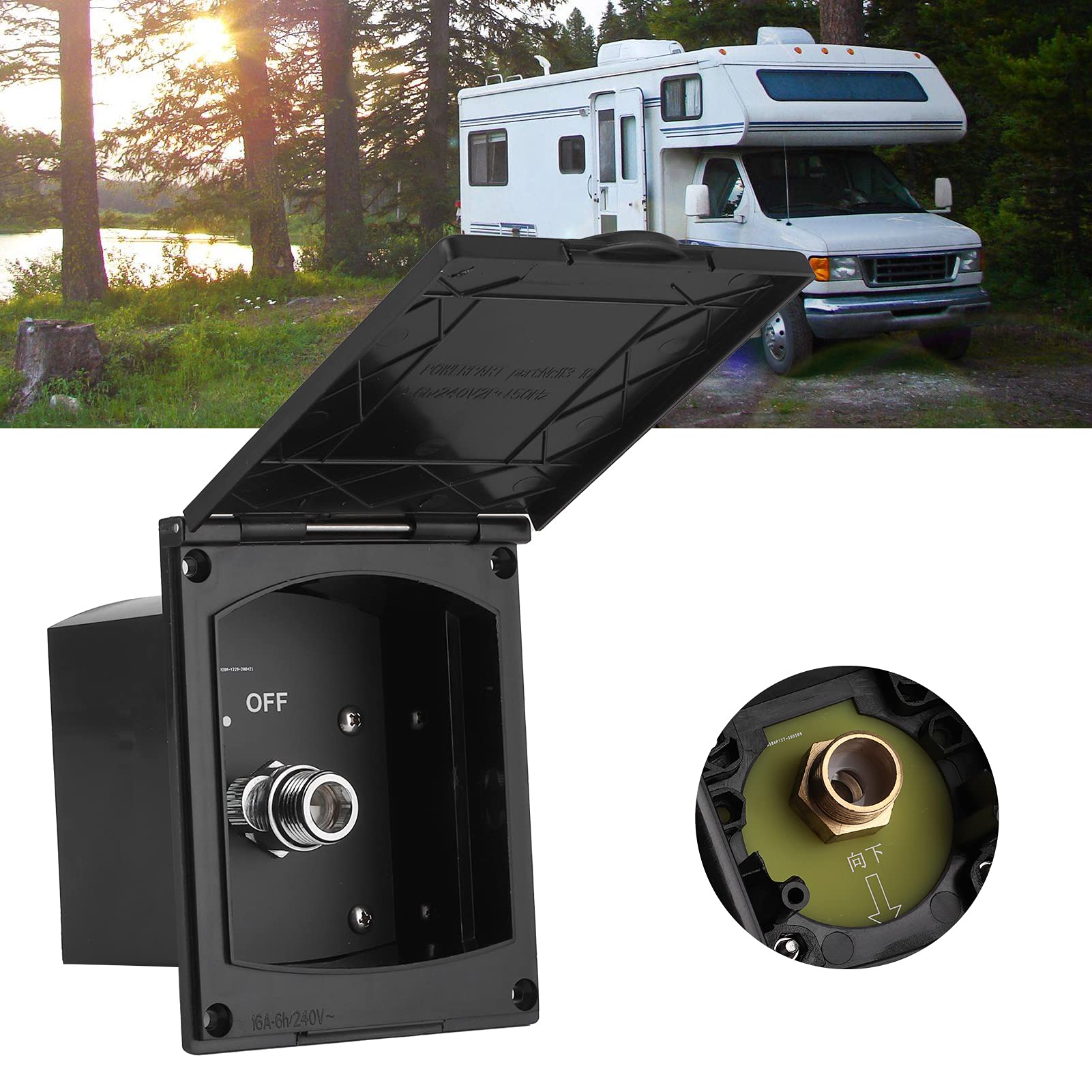 Conector de entrada y salida de 1/2 pulgadas para autocaravana, barco, autocaravana sin manguera de ducha/cabeza. Caja de ducha exterior con cremallera