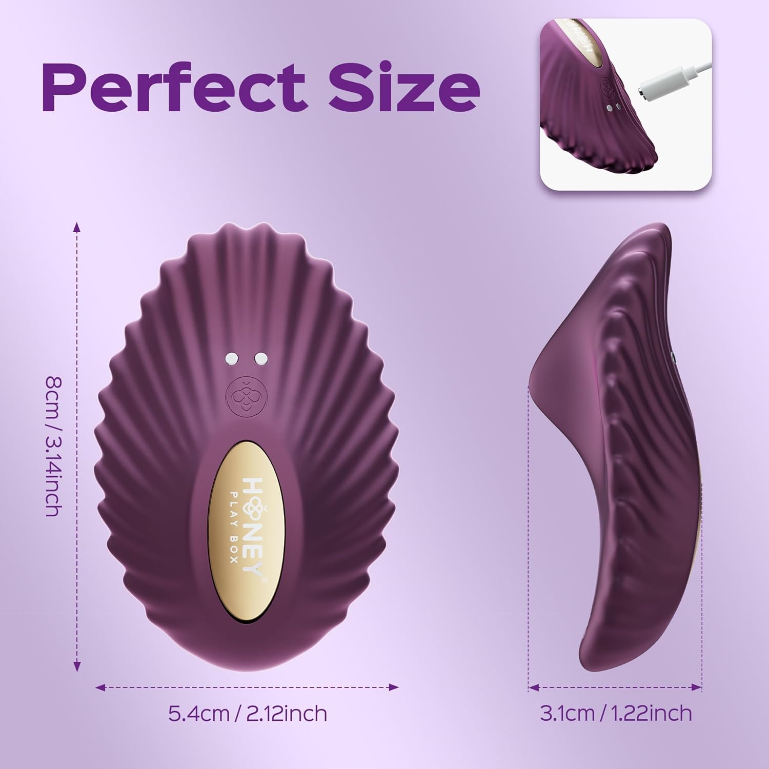 Image showing the dimensions of the HoneyPlayBox Pearl 2 and its magnetic charging port.