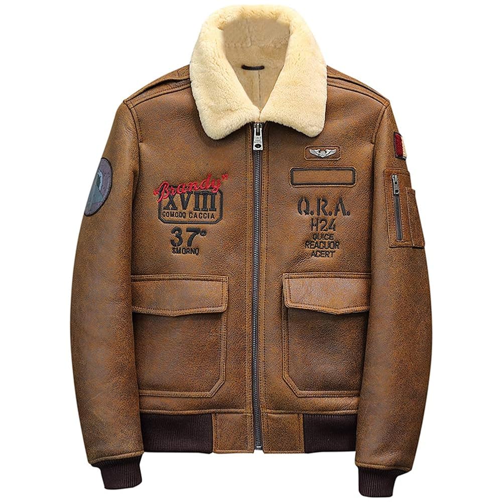 Denny&Dora 2019 Mens Brown Shearling Jacket Leather Jacket
