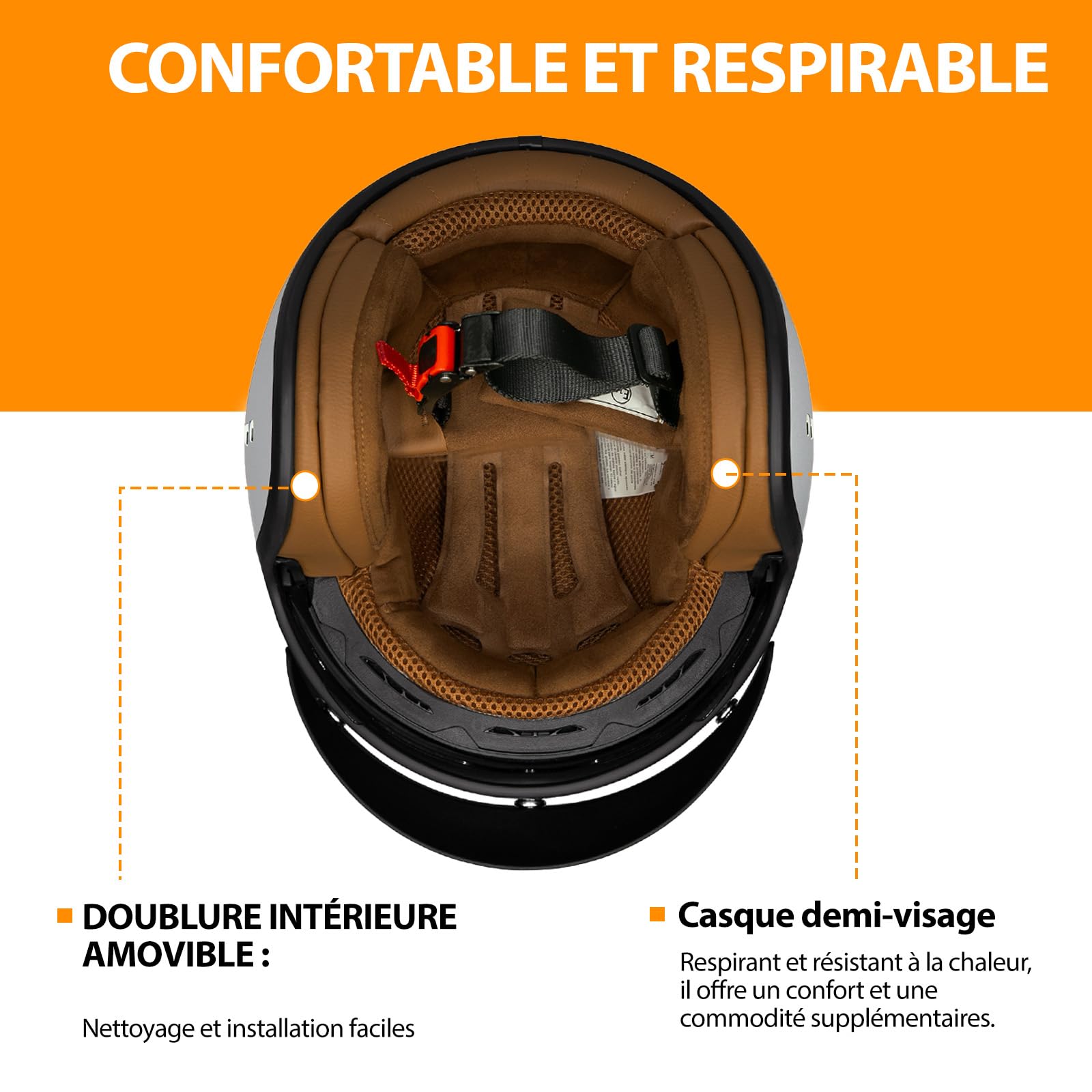 Casque Moto Jet ECE Homologué, Casque Femme Scooter Ouvert Adulte Vintage Visière, Casque Jet Ouvert Scooter (Matt Gray, S)