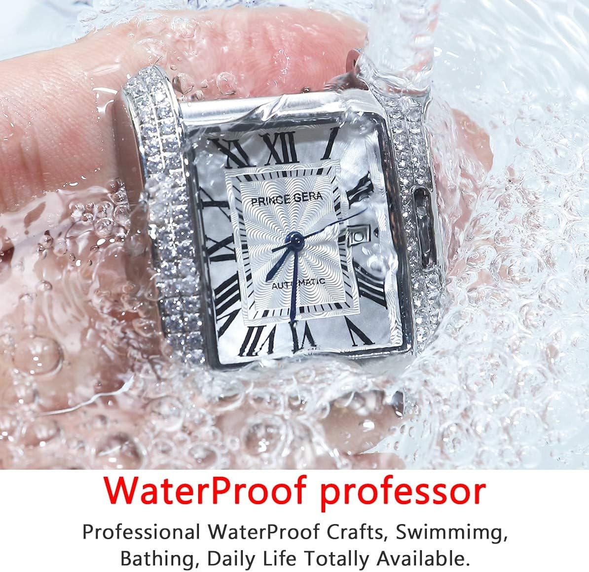 PRINCE GERA Orologio da donna con diamanti autentici in argento con datario  e cinturino in vera pelle rosa automatico Orologio da donna quadrato :  Amazon.it: Orologi