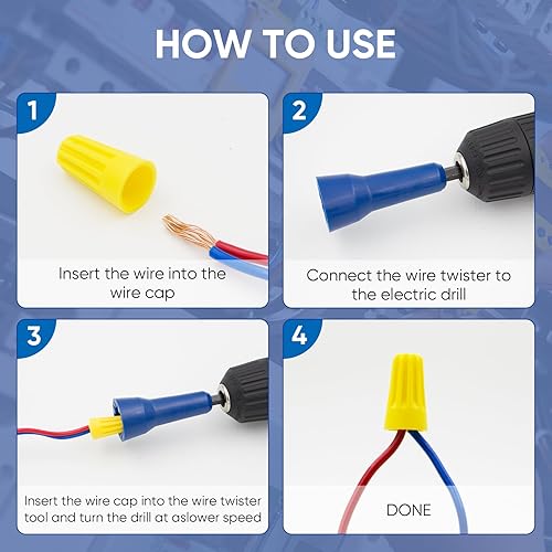 Miniatura 5 de Tornador de tuerca de alambre, herramienta para taladro y conector de alambre con mandril de 1/4 pulgadas (azul)