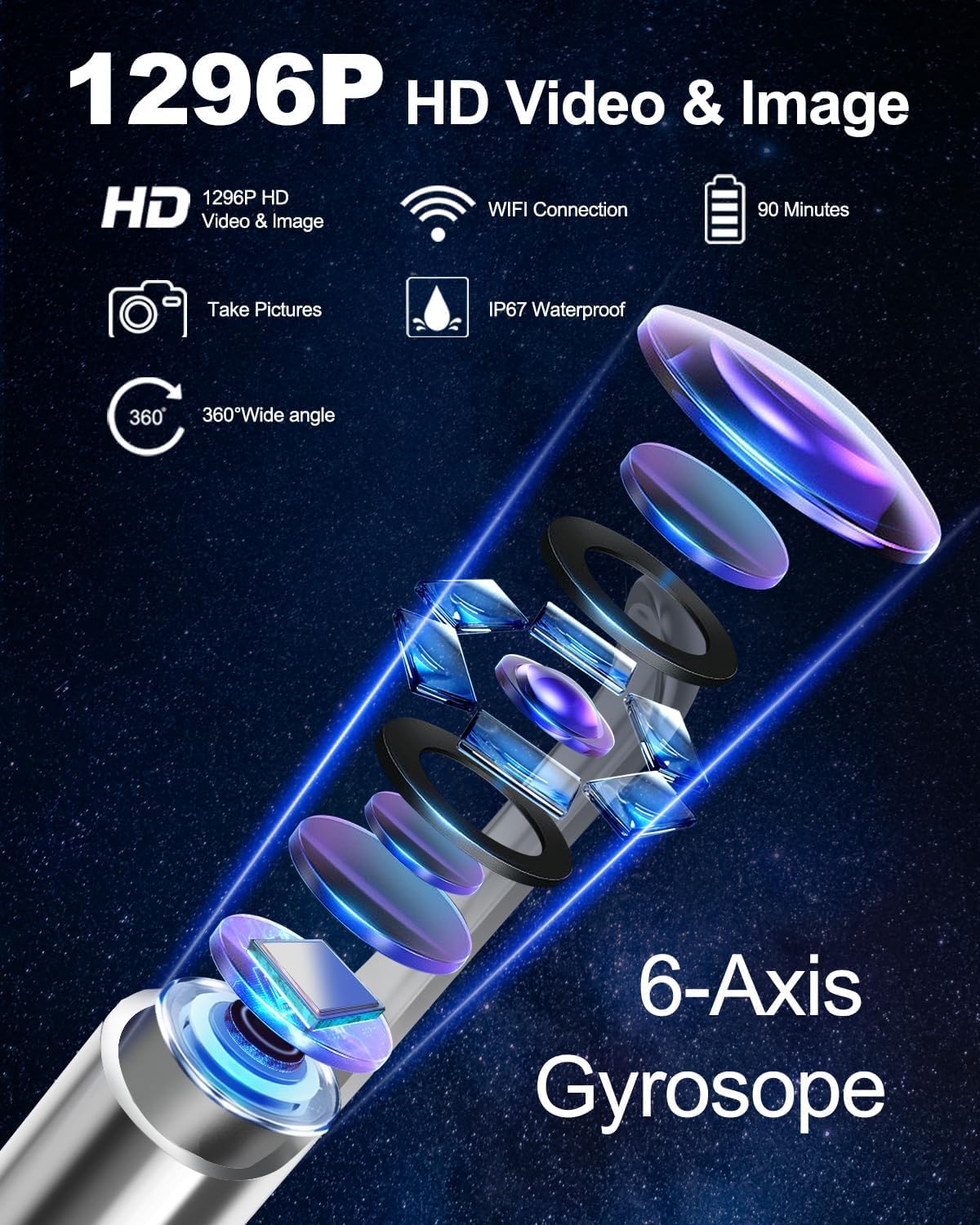 Ear Wax Removal, Ear Cleaner kit with Camera and Light,1269P Otoscope, Ear Cleaning Tool with 6 Ear Spoon, Ear Camera for iPhone & Android Phones