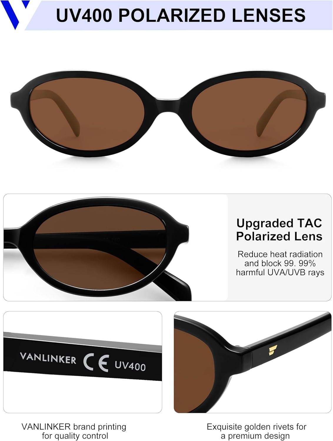 VANLINKER Retro Oval Polarized Sunglasses for Women Small Narrow 90s Trendy Y2k Shades VL9890 - Image 4