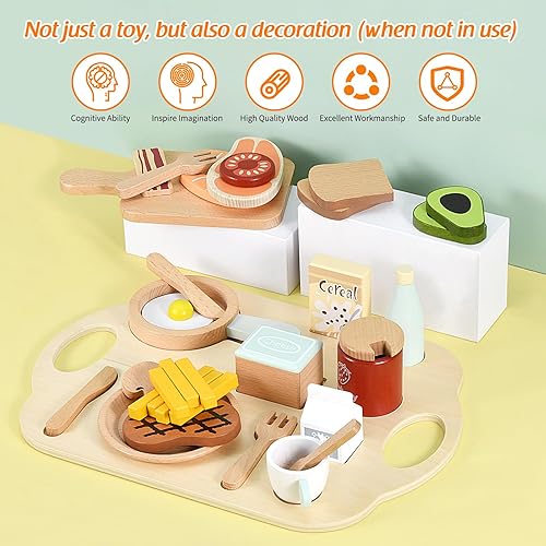 Miniatura 4 de Ehome Juegos de comida de madera para jugar, juguetes de cocina de juguete de madera, juguetes de cocina para niños, accesorios de comida con