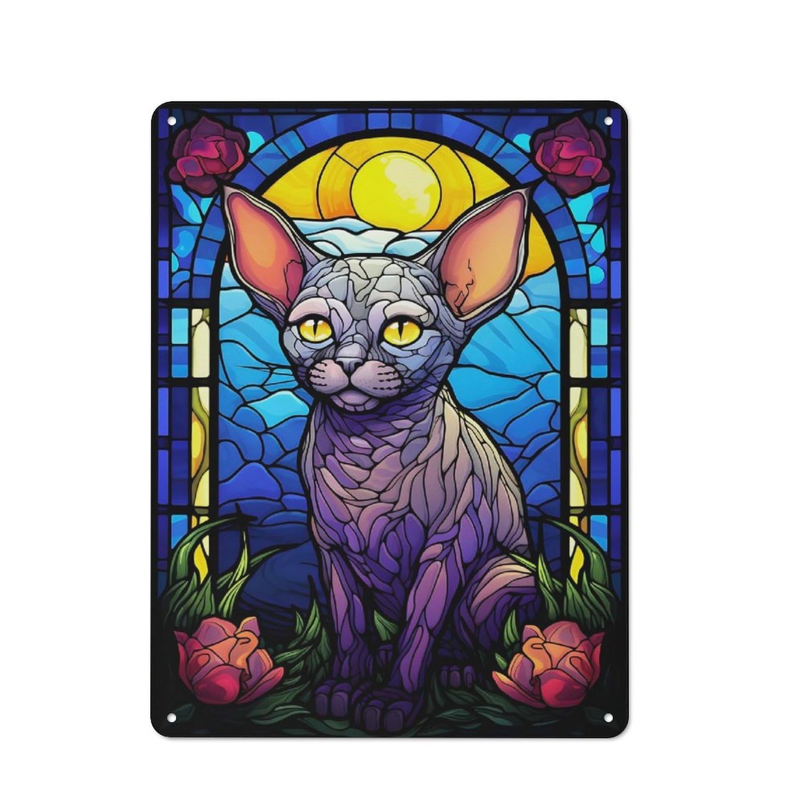 Junmoney Sphynx Cat Abstract Retro Metal Sign 40X30cm, Home Bar Decor For Pub, Home Bar, Shed Or Man Cave, For Relaxed Wall Styling
