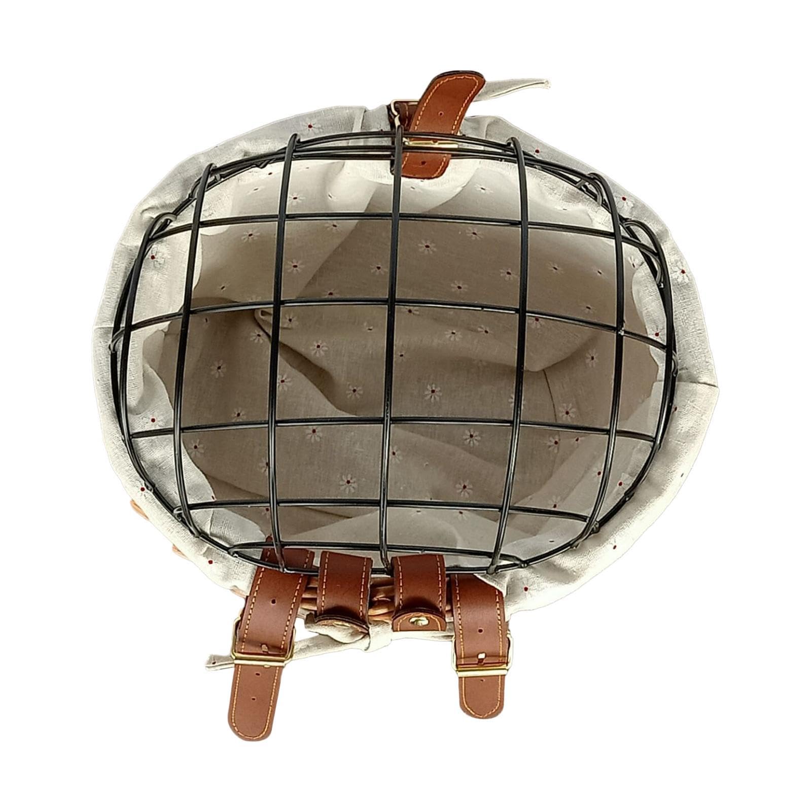 Cesta de bicicleta para perro, cesta de mimbre transpirable para mascotas con marco de hierro, cesta frontal de mimbre desmontable para perros pequeños para gatos y perros pequeños