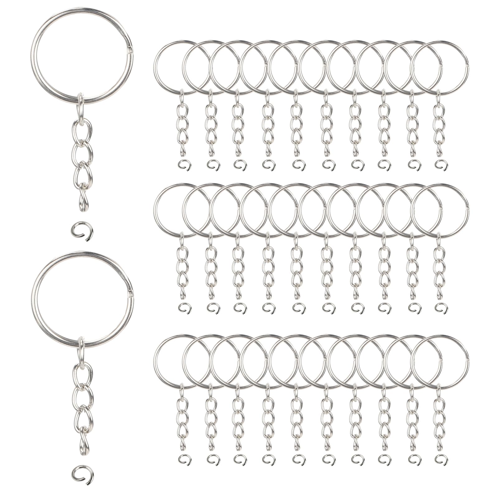 155 Pcs 1 Inch Keychains with Chain and 155 Pcs Jump Rings，Keychain Rings for Crafts，DIY Key Rings for Crafts Key Chain Chains，Key Chains Rings Parts with Open Jump Ring and Connector