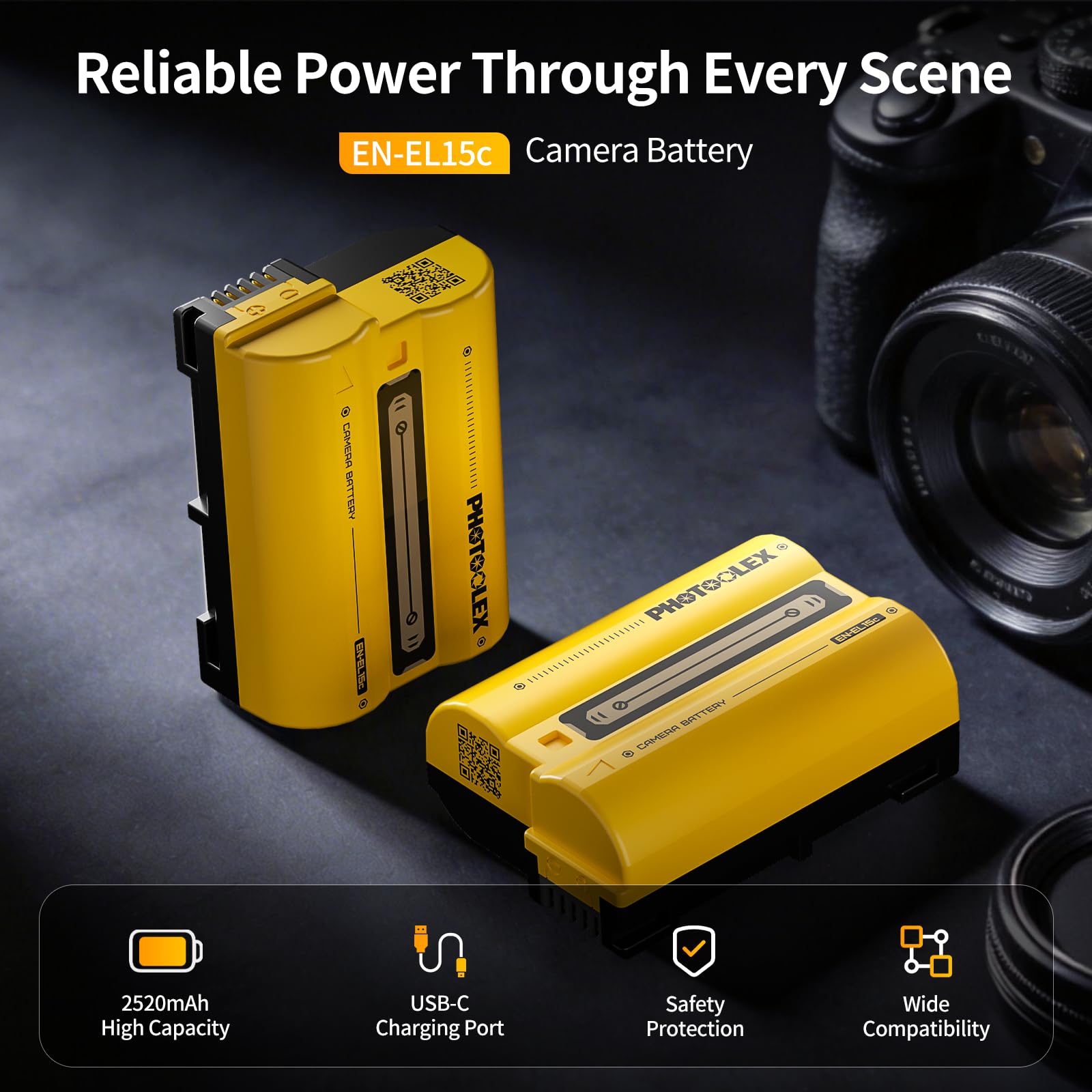 PHOTOOLEX 2er-Pack EN-EL15c Kamera-Akku, 2520 mAh USB-C Schnellladefunktion wiederaufladbarer Ersatzakku kompatibel mit Nikon ZR Z8 Zf Z6iii Z7II Z7 Z 6II Z6 Z5 D850 D810 D810A D780 D750 D7500 D7200