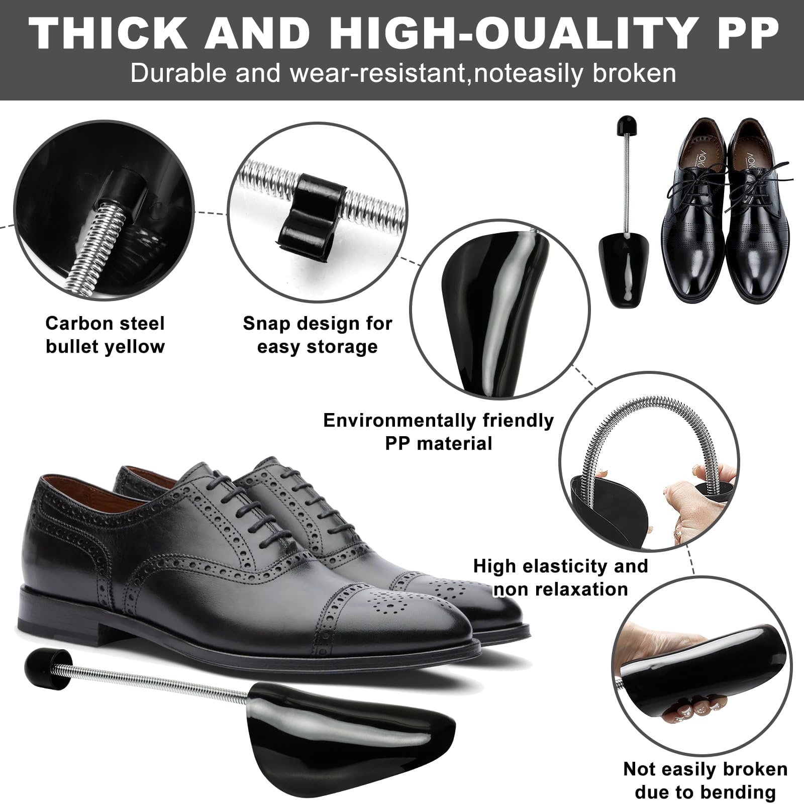 UCAMP Juego de 8 Pares Hormas de Plástico para Hombre, Justable Longitud, Talla 38-47, Negro