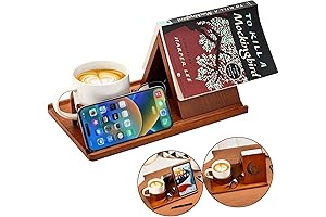 Wooden Book Stand Holder with Anti-Spill Coffee Cup Holder, Birthday Gifts for Bookworms