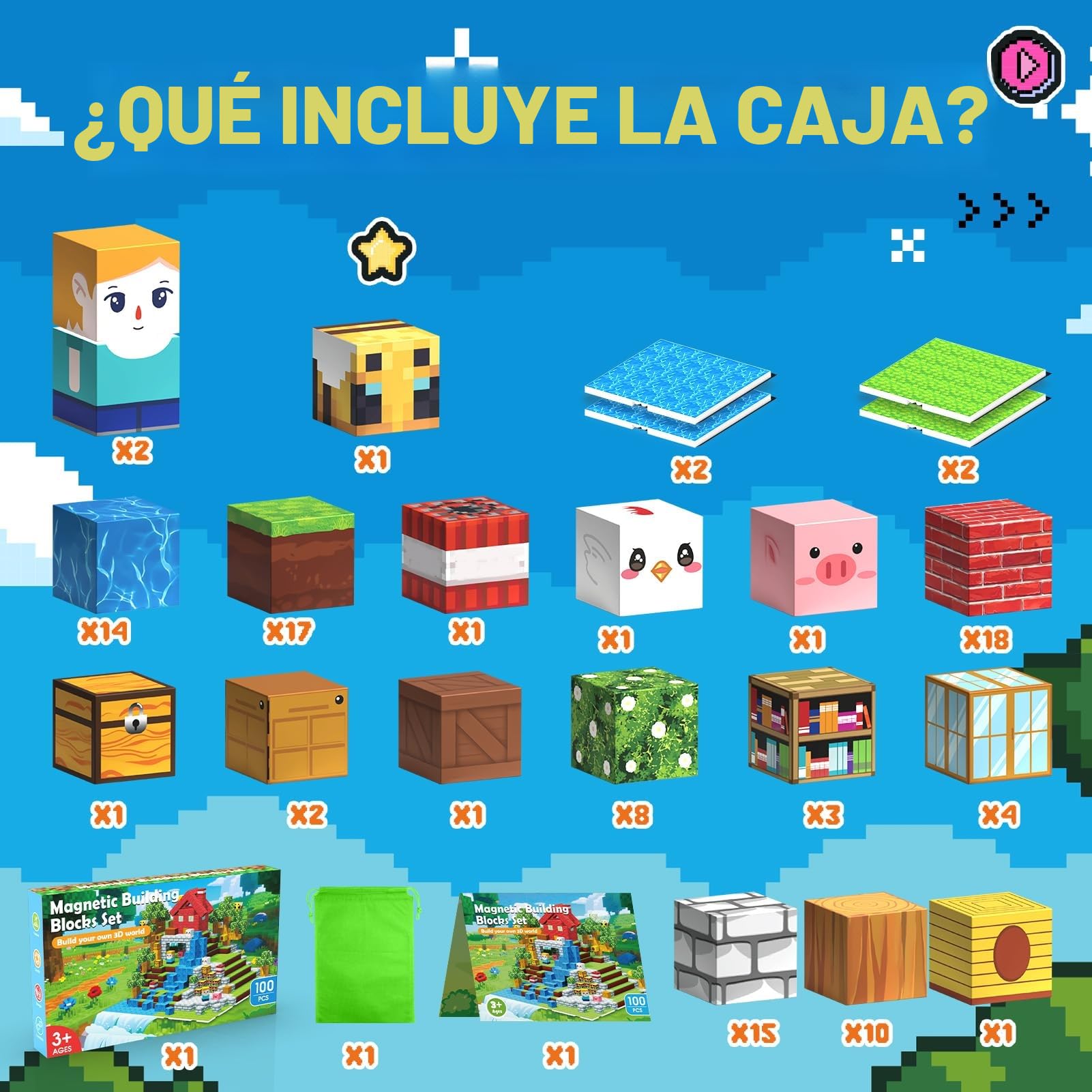 Wootoyz 100 Piezas Cubos Magneticos Bloques, Regalo Niño Niña 3 4 5 6 Años Bloques Magneticos Construccion Niños Juguetes Niño 3-6 Años Regalos de Cumpleaños para Niños