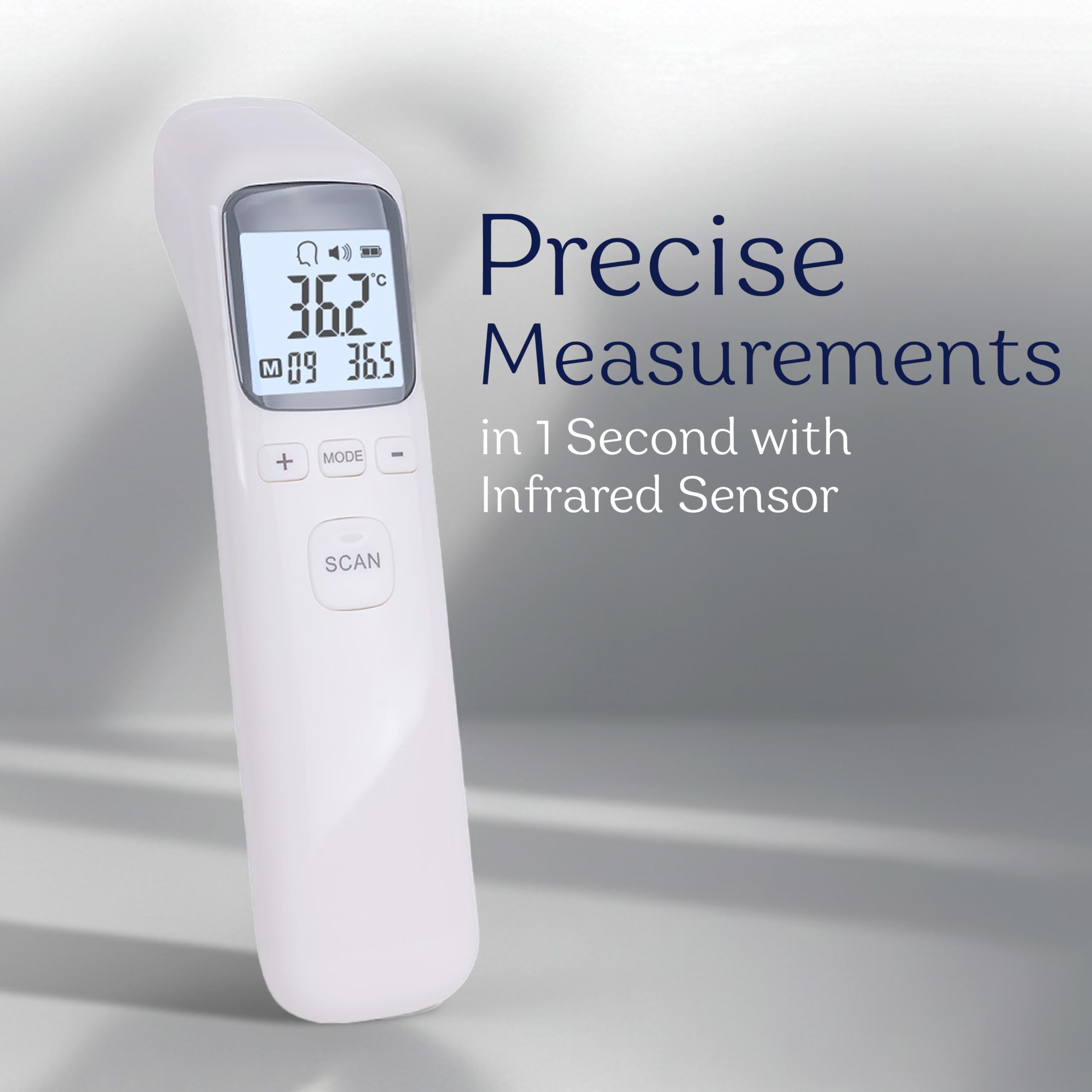 Smart Med Alert Infrarot-Stirnthermometer, 1-Sekunden-Anzeige, Fieberalarm, berührungslose Messung, 32 Speichersets, 3 farbcodierte Anzeigen, Thermometer für Erwachsene, Kinder u