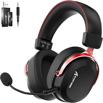 ATTACK SHARK L30Pro Wireless Gaming Headset with 2.4Ghz/BT/Wired, Long Battery Life with Detachable Microphone 7.1 Surround Sound Ultra-Low Latency for PC/PS5/Xbox/Switch/Mobile Black&Red