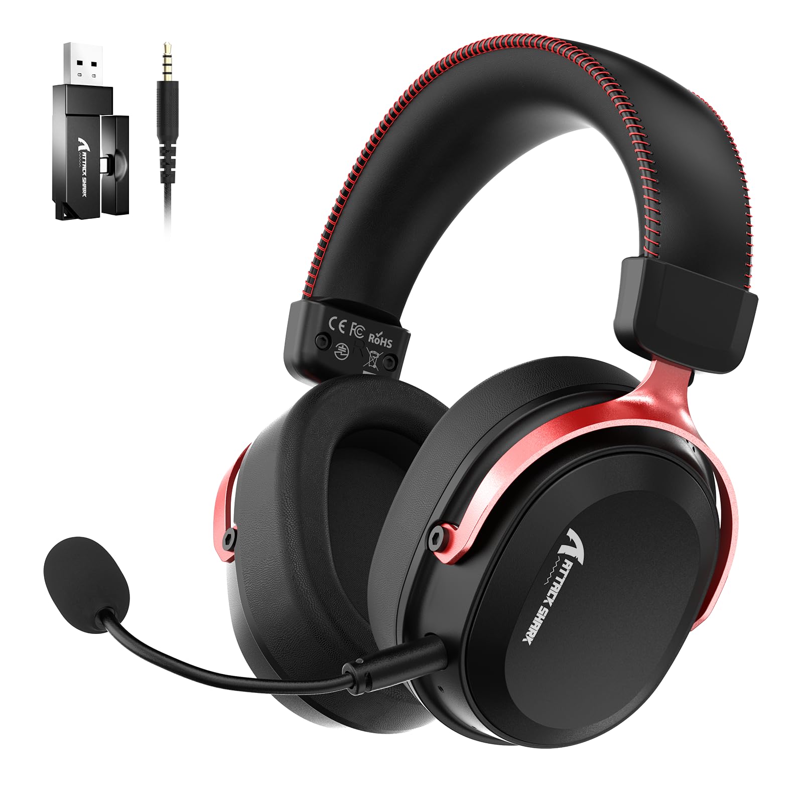 ATTACK SHARK L30 Pro Wireless Gaming Headset with 2.4Ghz/BT/Wired, Long Battery Life with Detachable Microphone 7.1 Surround Sound Ultra-Low Latency for PC/PS5/Xbox/Switch/Mobile Black&Red-image-10