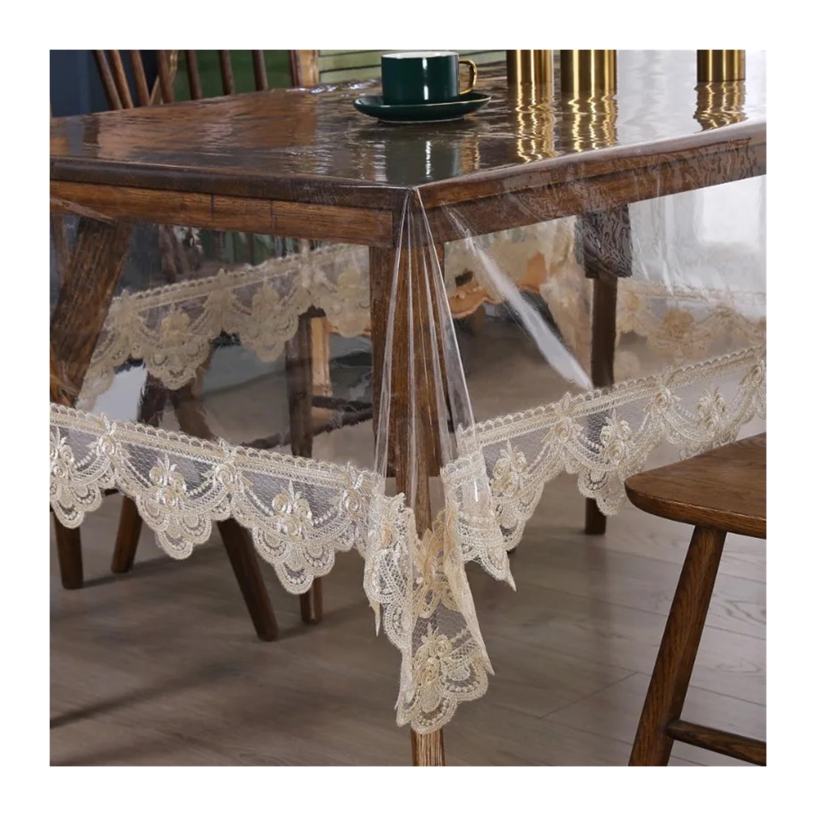Nappe imperméable en PVC et résistante à l'huile avec broderie fine pour assiette en cristal