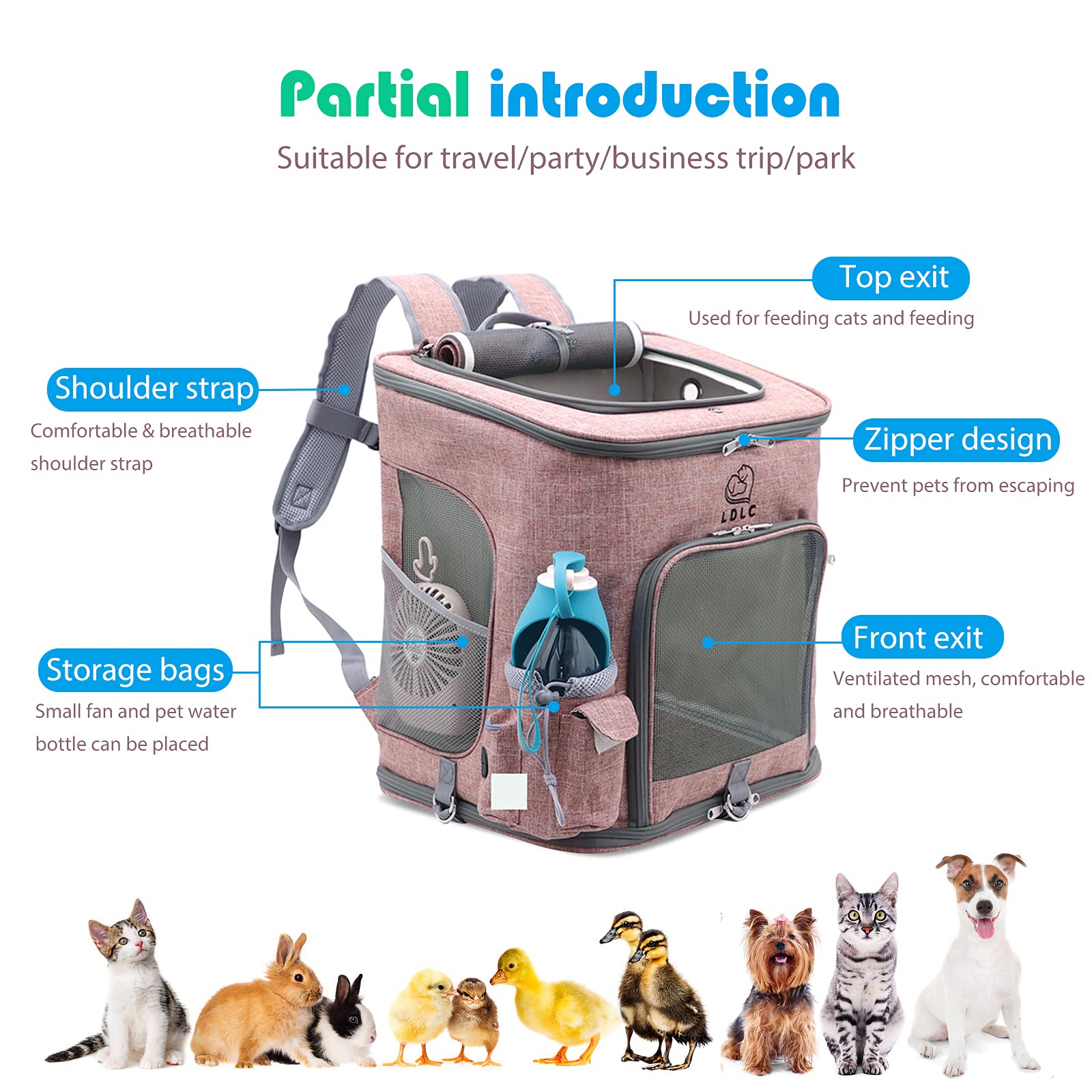 PETCUTE Mochila para Perro Gatos,Plegable Bolsa Transporte Transpirable y Espaciosa con Estructura de Alambre Sólido,Mochila Transportín Perro con Colchón Suave,Correa de Hombro Ajustable