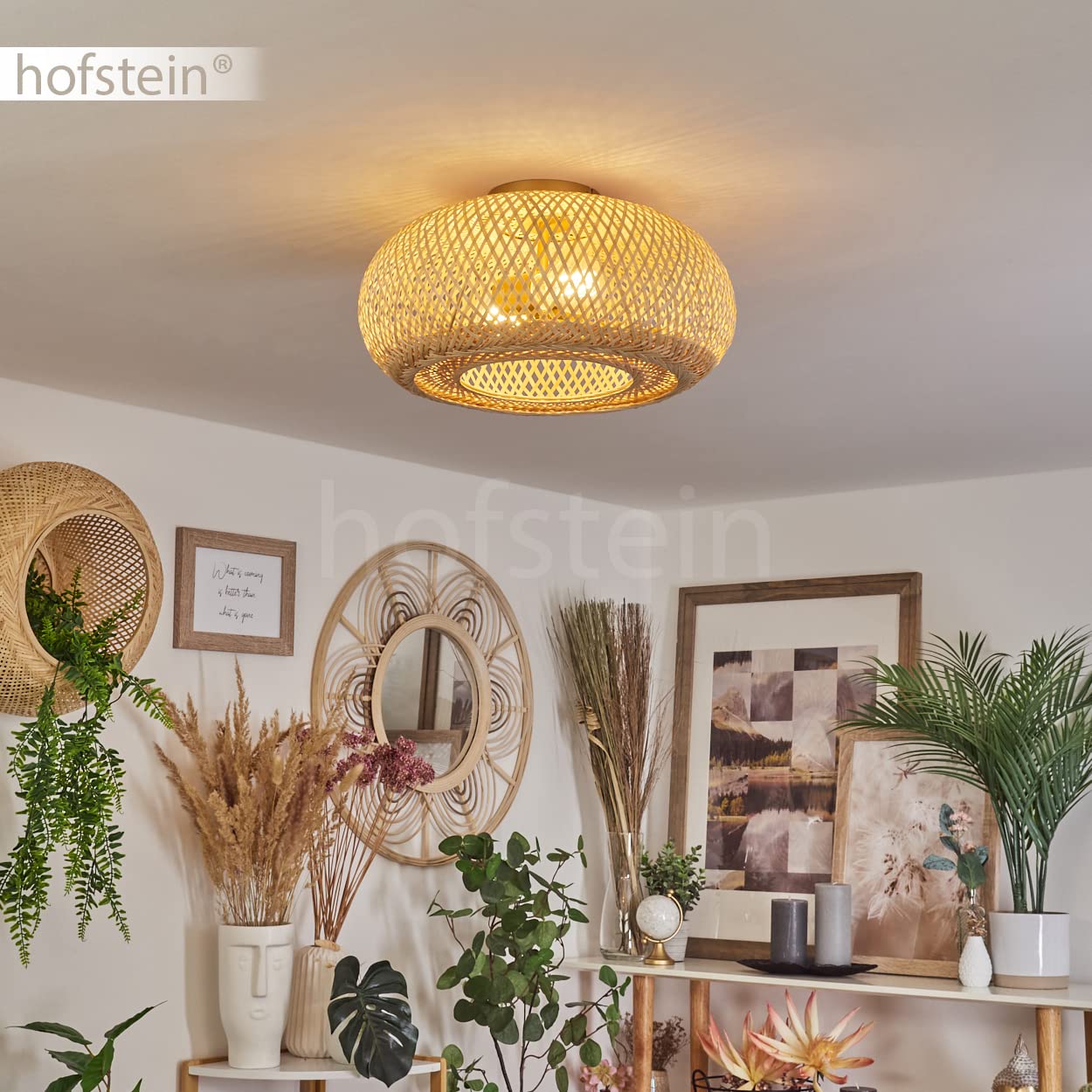 Plafoniera Bauro, lampada da soffitto moderna in metallo/bambù in colore oro/natura, lampada dal design boho con effetto luce, ø40 cm, 1 luce, 1 x E27, senza lampadina/e