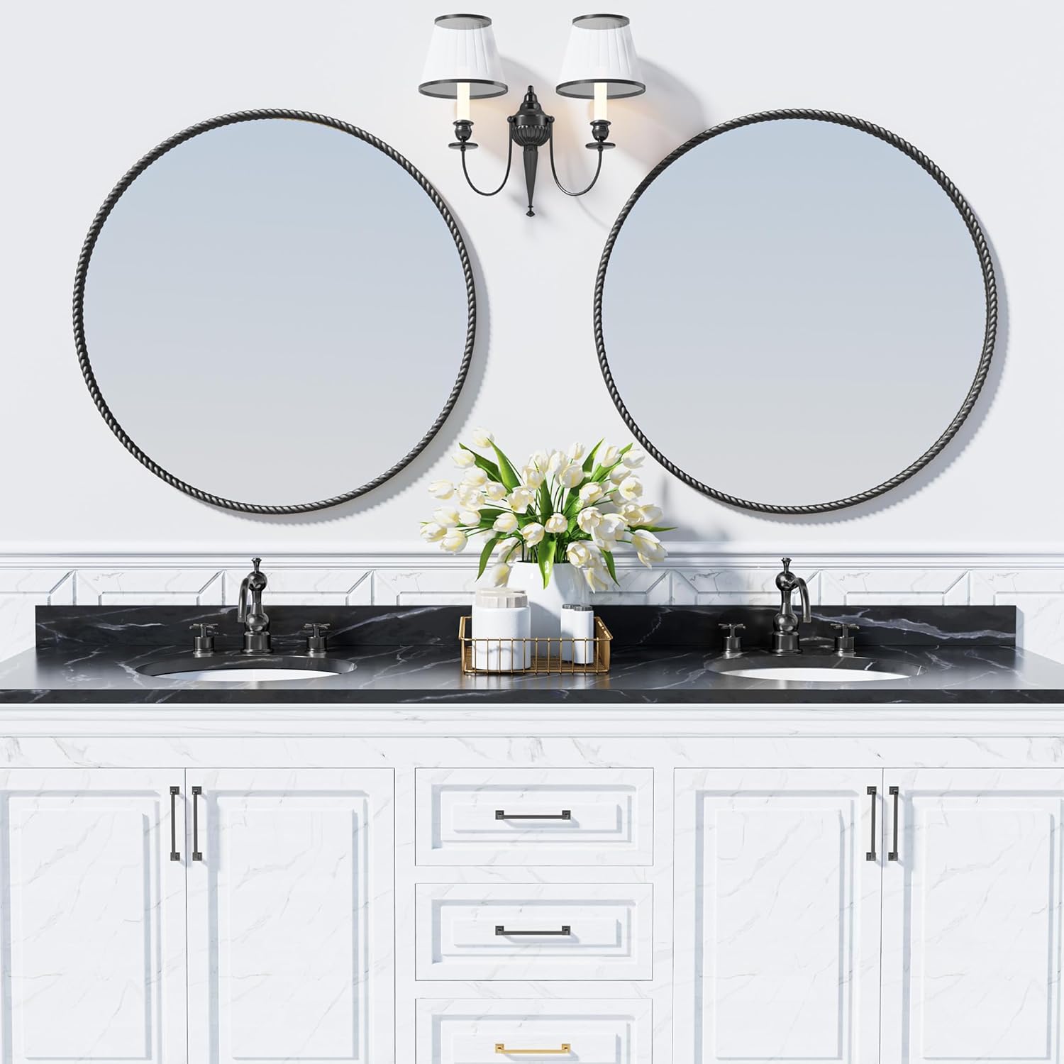 PROHOMEWARE Black Round Bathroom Mirrors, 32 inch Circle Wall Mounted Hanging Mirror for Entryway, Living Room, Hallway, Bathroom, Bedroom