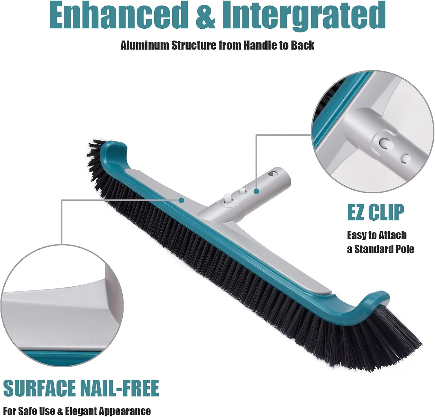 POOLWHALE Premium17.5 Swimming Floor & Wall Pool Brush, Aluminum Back Cleaning Brush Head Designed for Cleans Walls, Tiles & Floors, Nylon Bristles Pool Brush Head with EZ Clips : Everything Else