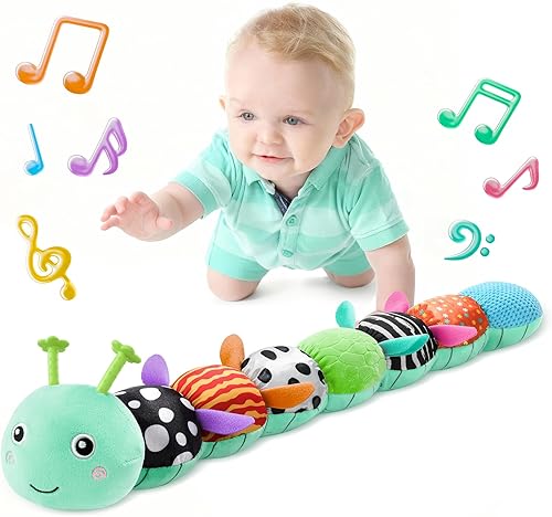 Miniatura 8 de LIGHTDESIRE Juguetes para bebés musicales de oruga, juguetes para bebés de peluche para animales de 3, 6 y 12 meses, juguete sensorial con diseño de