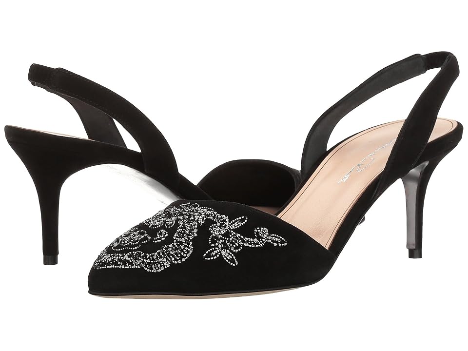 

Oscar de la Renta Pamie 55mm (Black/White Embroidered Suede) Women's Shoes