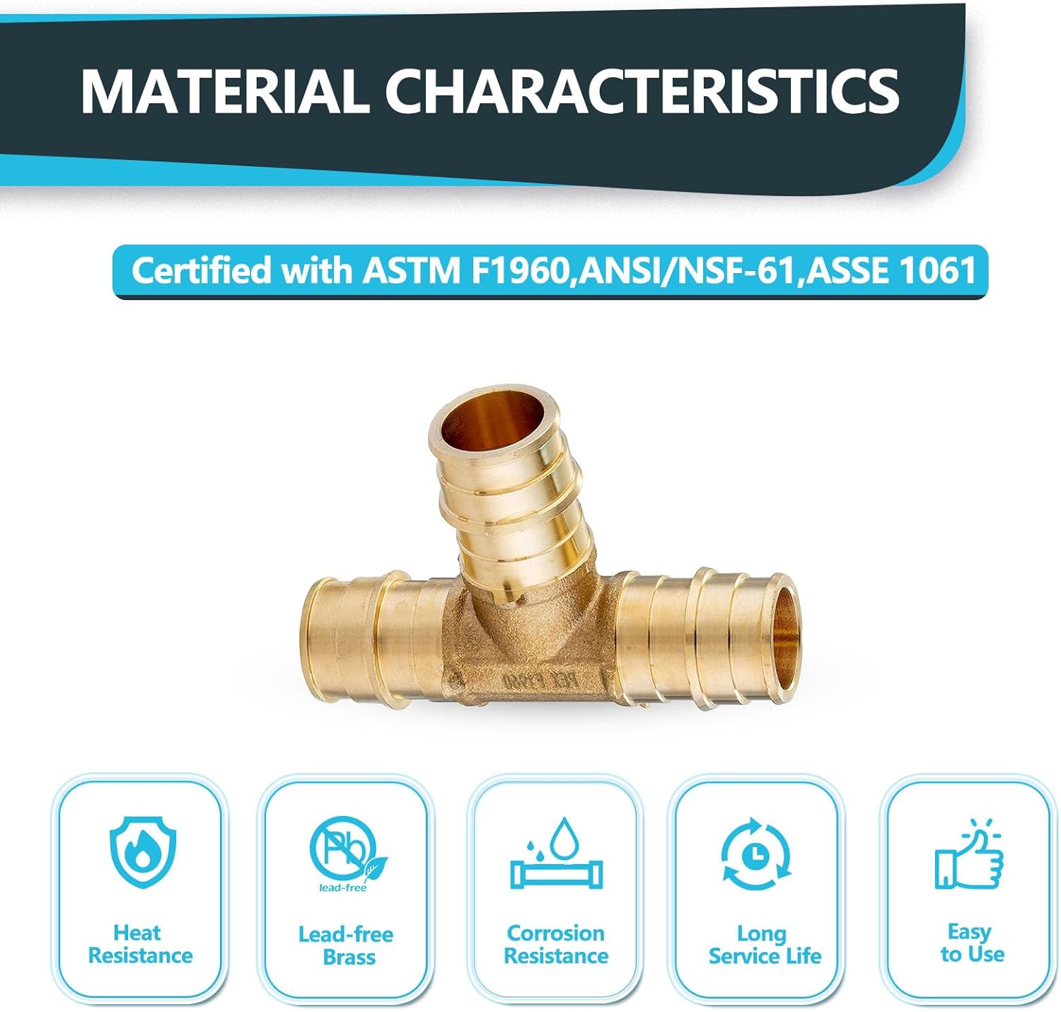 (5-Pack) Seelink 3/4" x 3/4" x 3/4" PEX-A Tee Expansion Fittings, for PEX Tubing Pipe Hose Fittings, ASTM F1960(PEX1960043-5Pack)