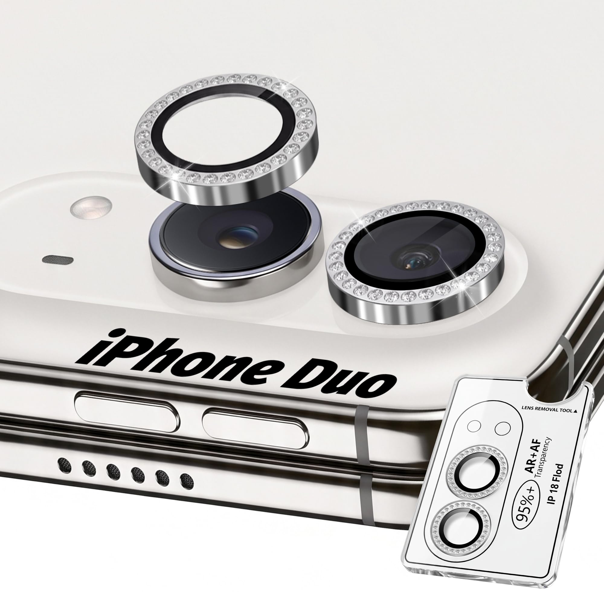 Orzero 9H Glass Camera Lens Protector for iPhone Duo-Diamond Silver, 1 Set