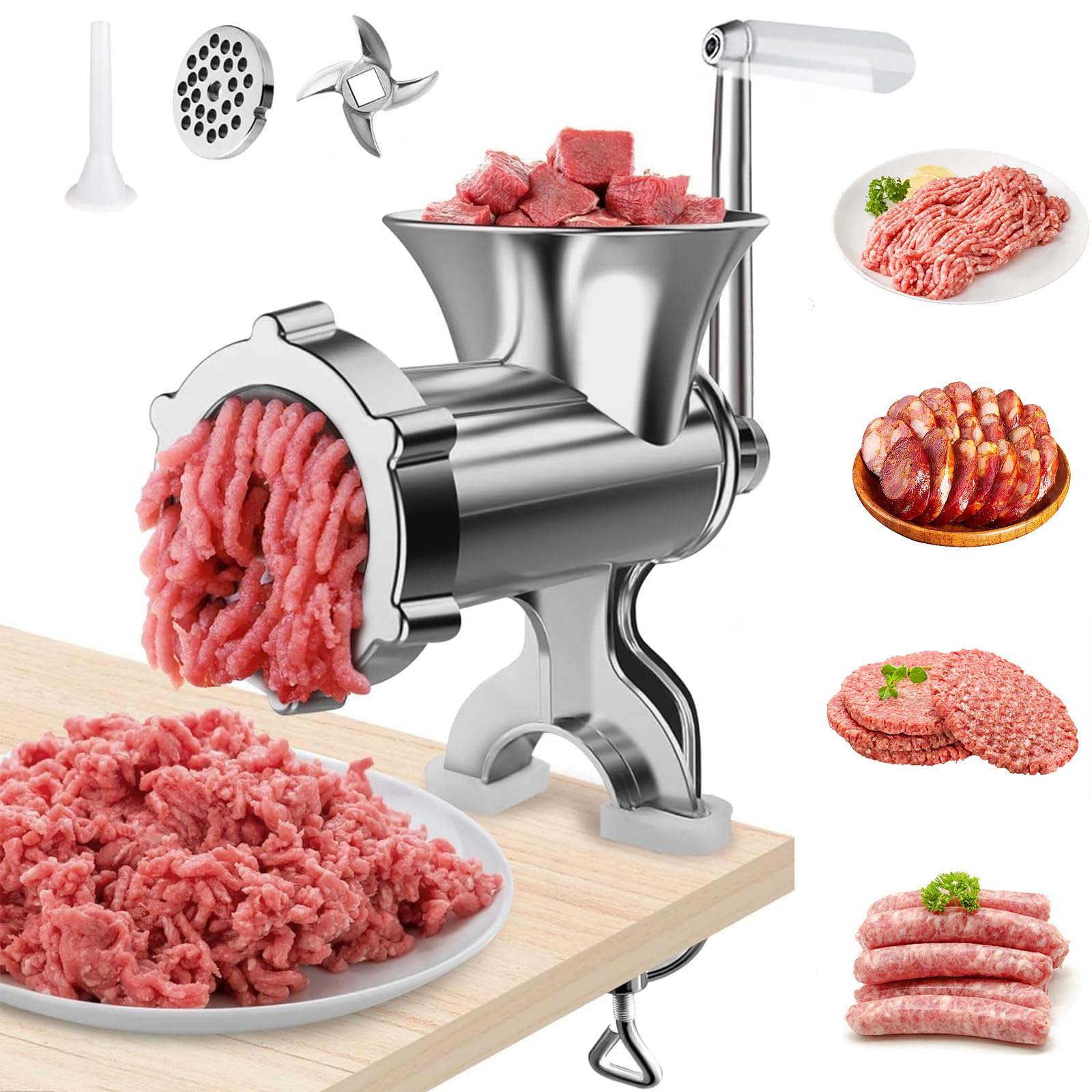 Manual Meat Grinder, Hand Meat Grinder for Home Use, Fast Cutting & Easy Cleaning, Meat Mincer Machine & Sausage Stuffer, Widespread use for Beef, Cookie, Vegetable, Pepper