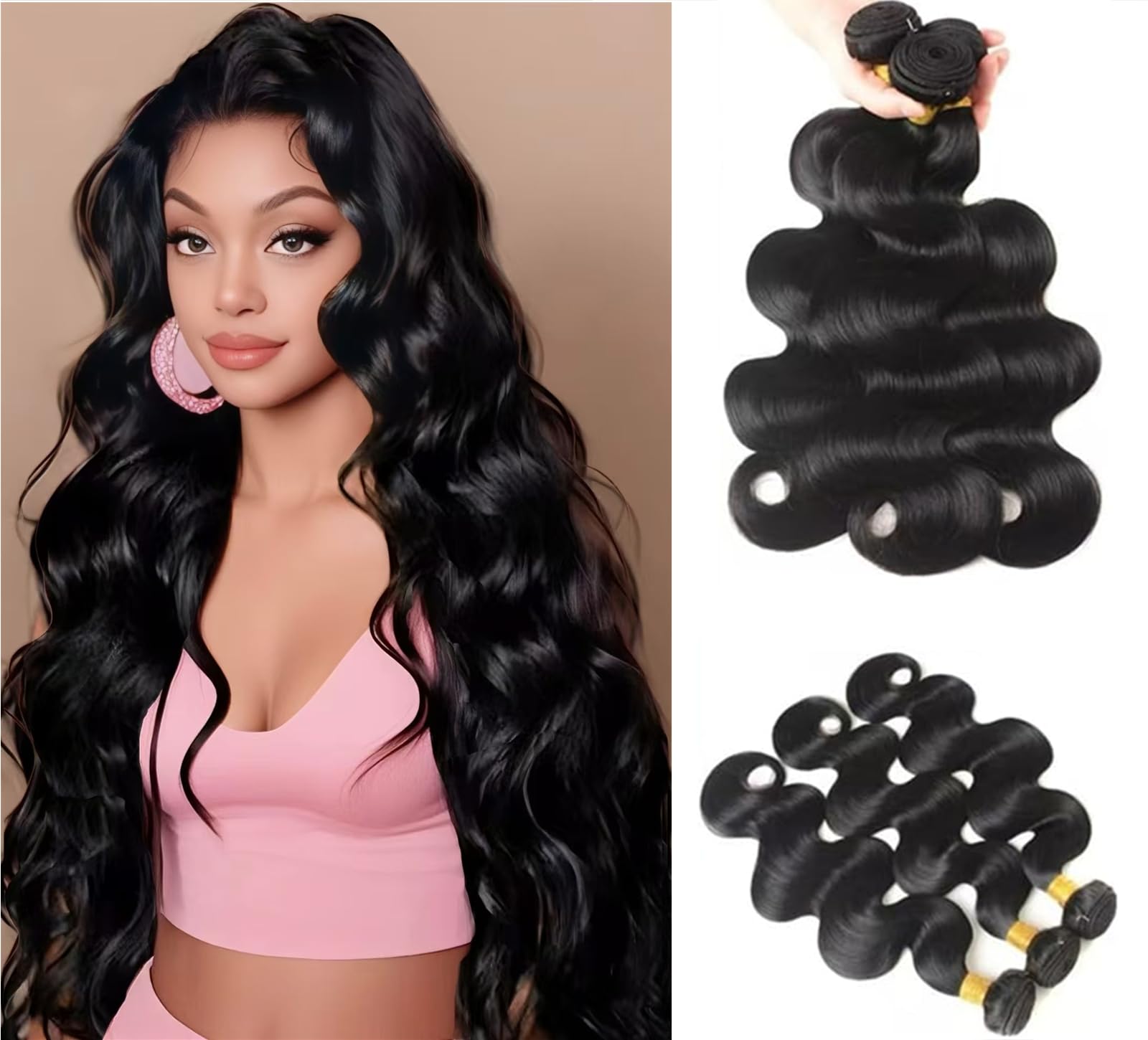 Bundles Human Hair 100% Unprocessed Brazilian Virgin Body Wave Human Hair Bundles Human Hair Weave 3 Bundles Total 300g Natural Black Color 20 20 20 Inch