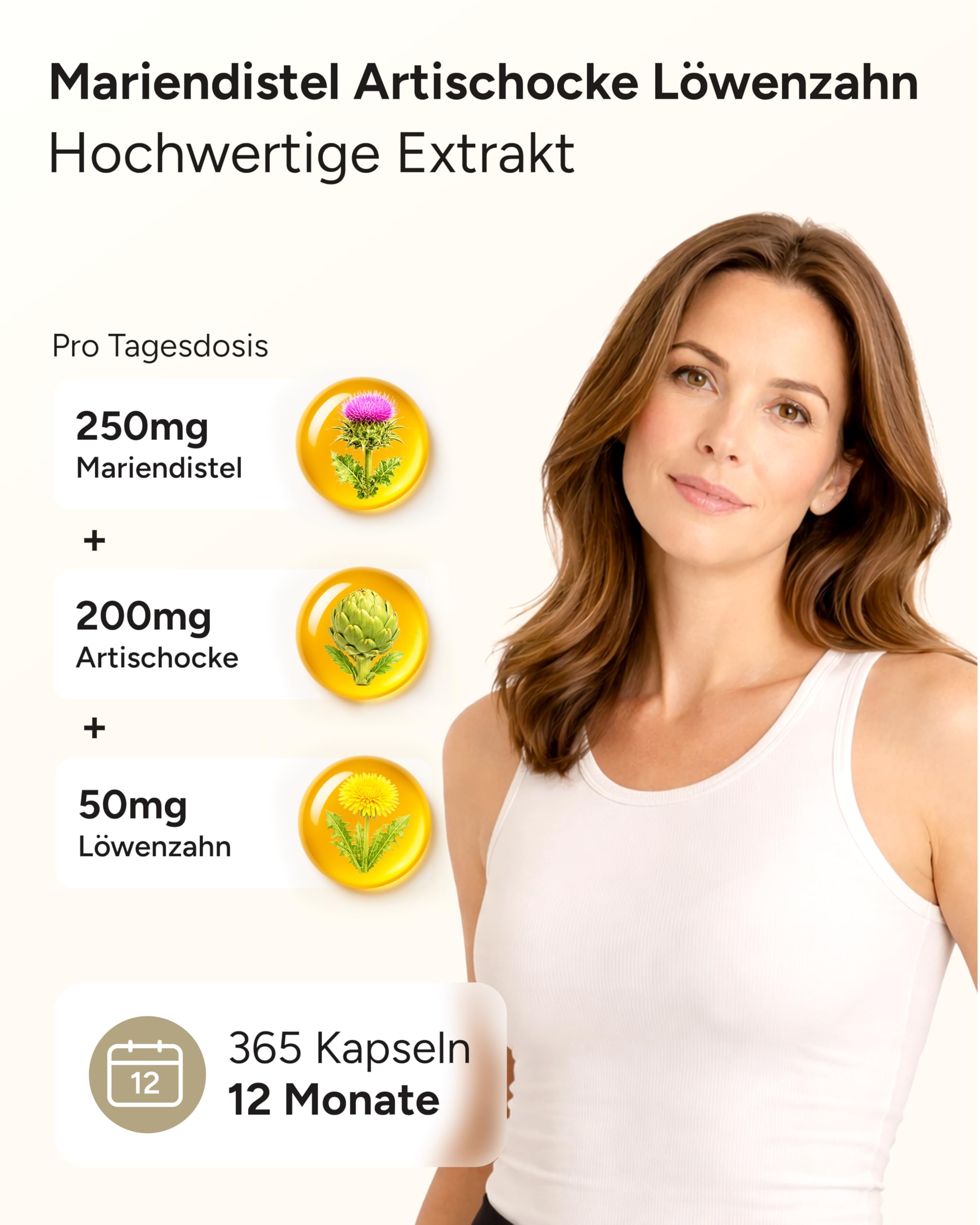 Mariendistel Komplex Hochdosiert – 365 Mariendistel Leber Komplex Kapseln – JAHRESVORRAT mit Artischocken Extrakt & Symarin als Leber Komplex Kapseln – Milk Thistle Capsules – 1 Kapsel/Tag