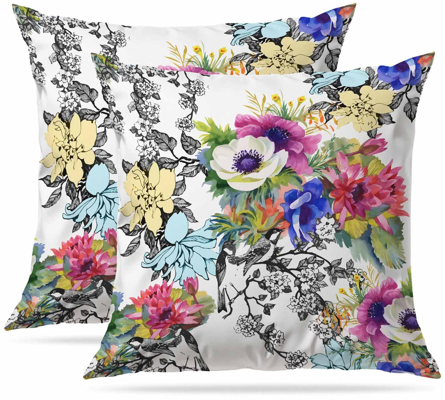 Zovinex Colorful Garden Flowers Set Of 2 Pack Cushion Covers Soft Short Plush Throw Pillow Cover Home Pillow Case Pillowcases For Tent Park Bed Sofa Chair Bedroom Decorative Balcony 50X50cm 20X20inch