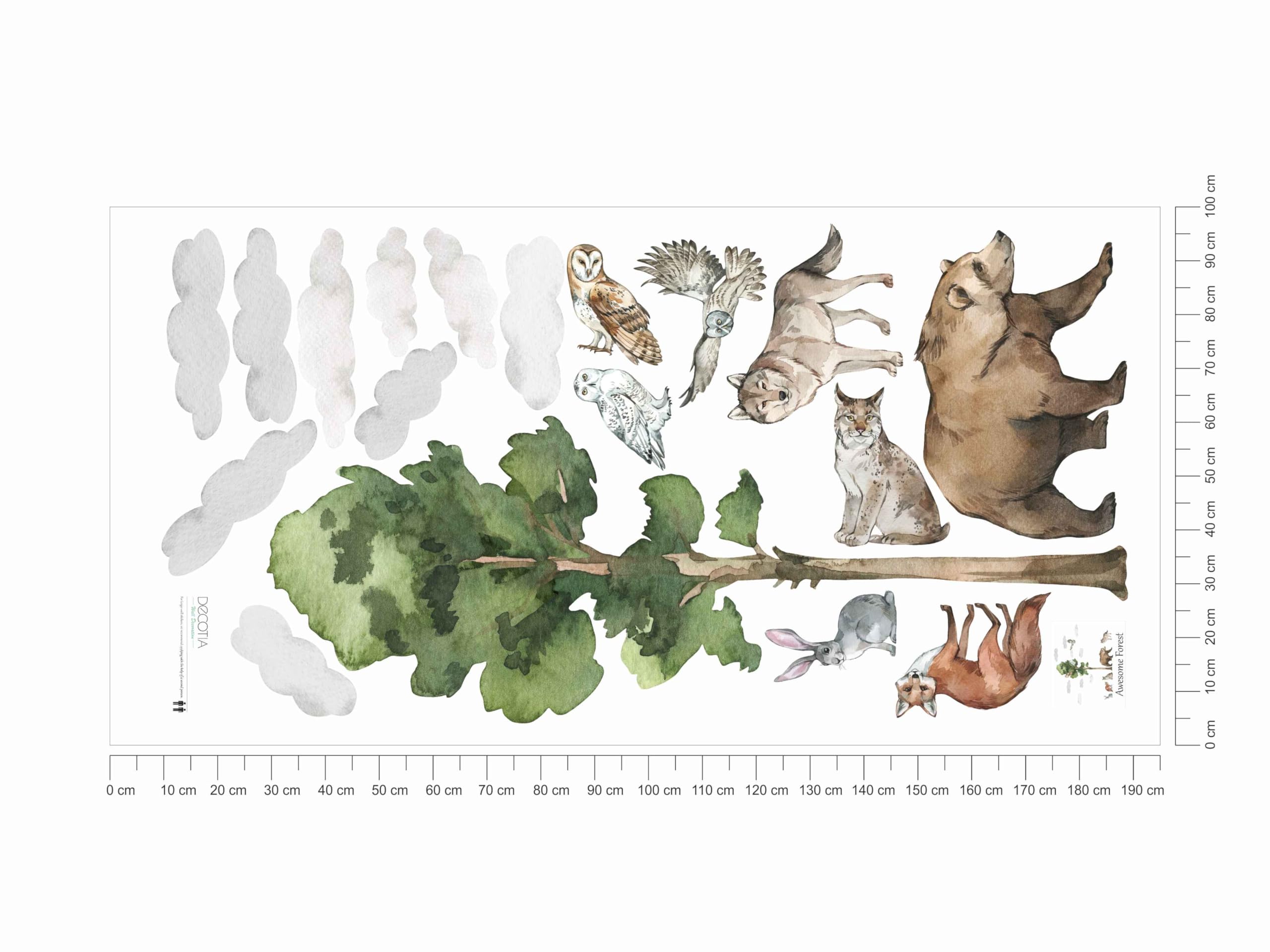 Waldtiere große Wandtattoo, Wandtattoo Hirsch, Wandtattoo Kinder, wilde Aquarell Tiere