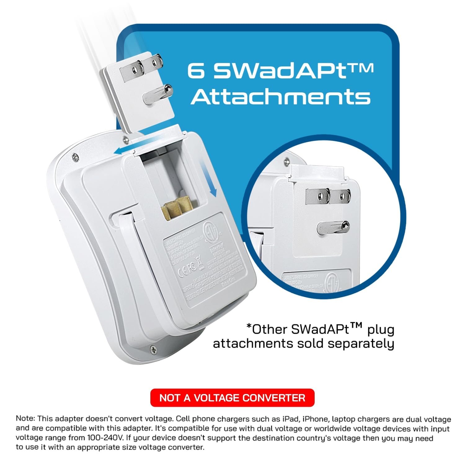 Ceptics World Travel Adapter Kit - QC 3.0 2 USB + 2 prese USA, protezione da sovratensioni, spine per Europa, Regno Unito, Cina, Australia, Giappone, perfetto per laptop, telefoni cellulari,