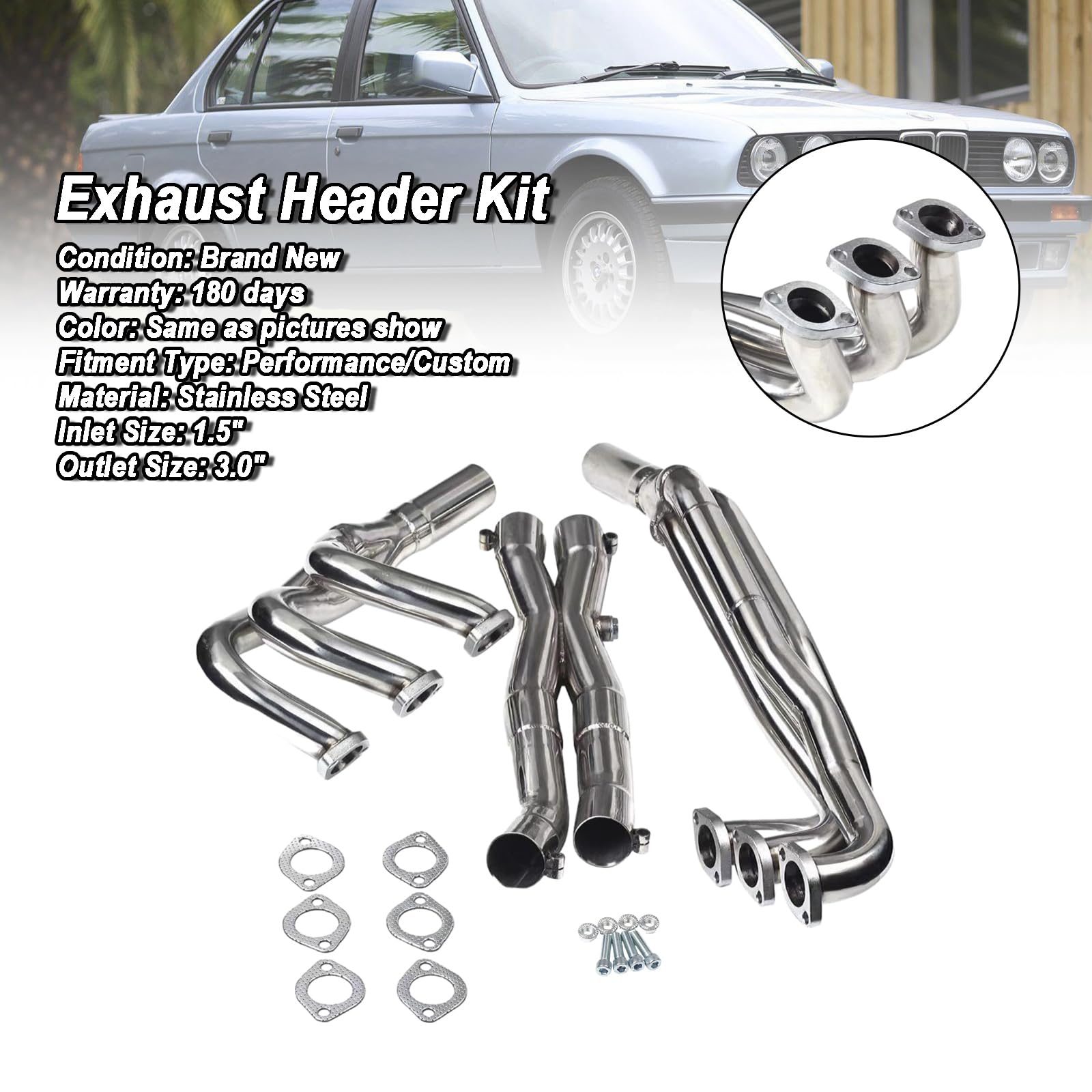 Nouveau collecteur d'échappement en Acier Inoxydable pour Les modèles BMW E30 avec Moteurs 2.5L/2.7L l6 (1984-1991, Excl. Certains)