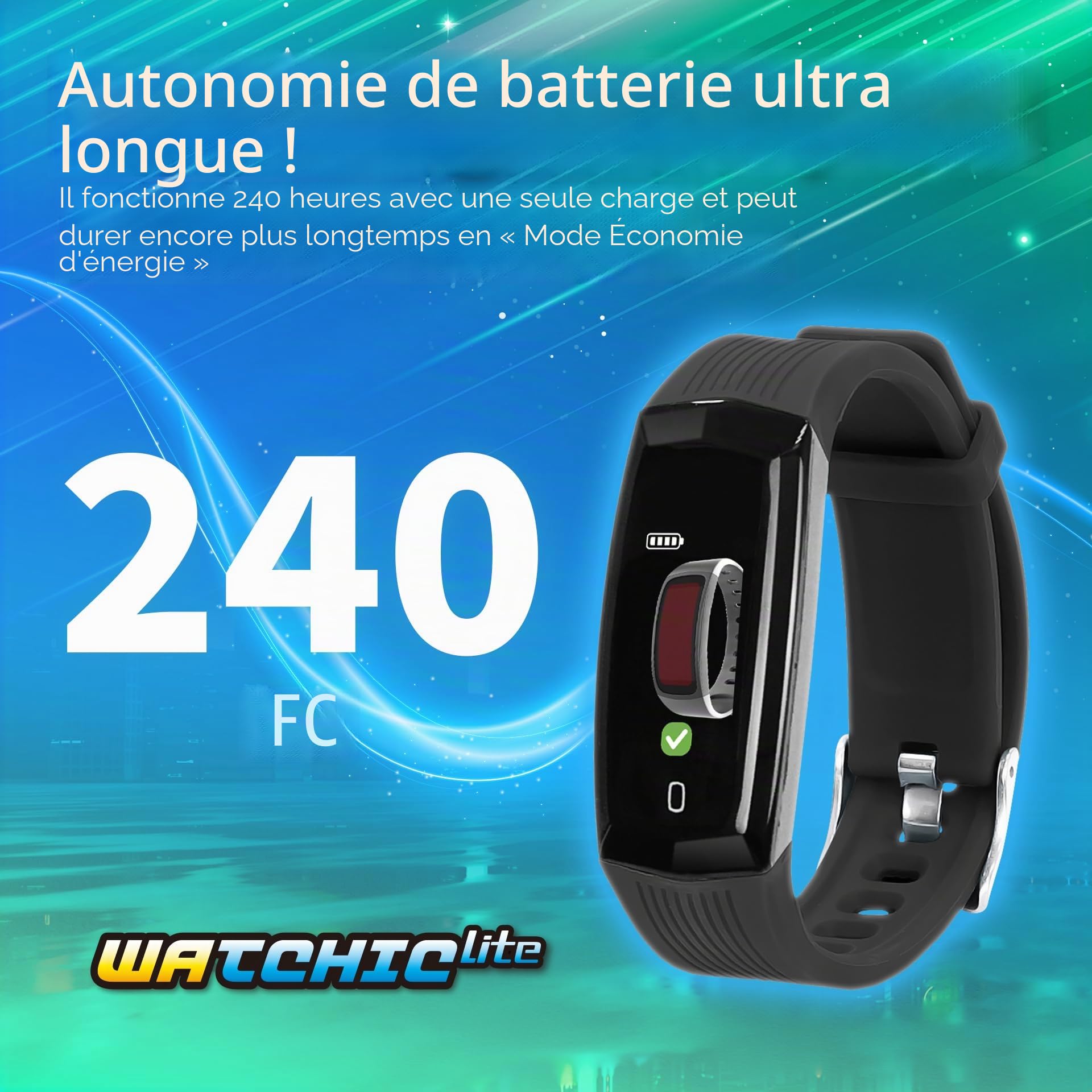 Brook Watchic Lite Édition Exclusive Officielle – Montre Auto Catch + Auto Spin, Écran Couleur 0,96″, Étanche IPX7, Autonomie 240 h, Porte‑clés Inclus