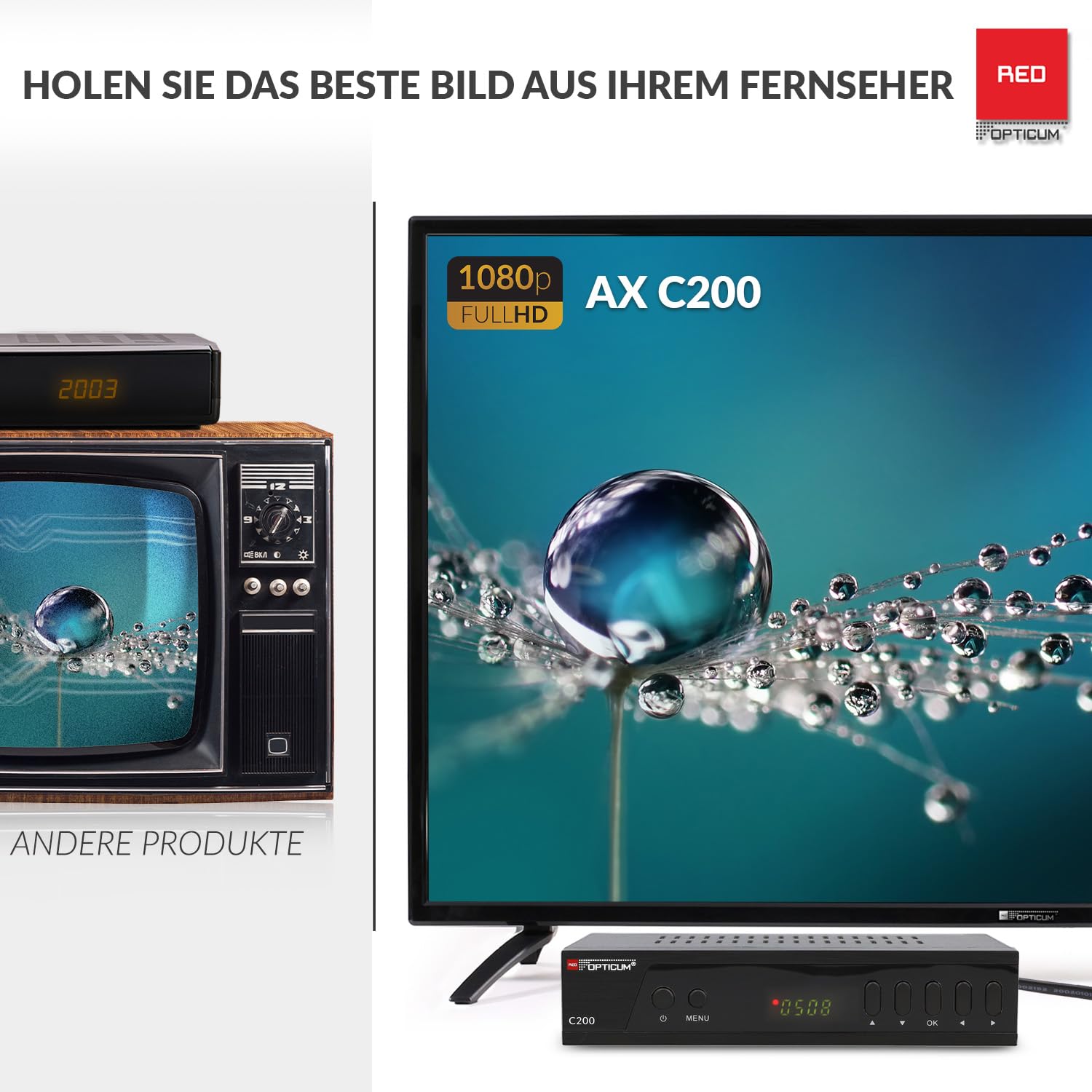 Opticum C200 Full HD Kabel Receiver mit USB HDMI SCART, DVB-C Receiver für Kabelfernsehen/Kabelanschluss für Radio und Fernsehen