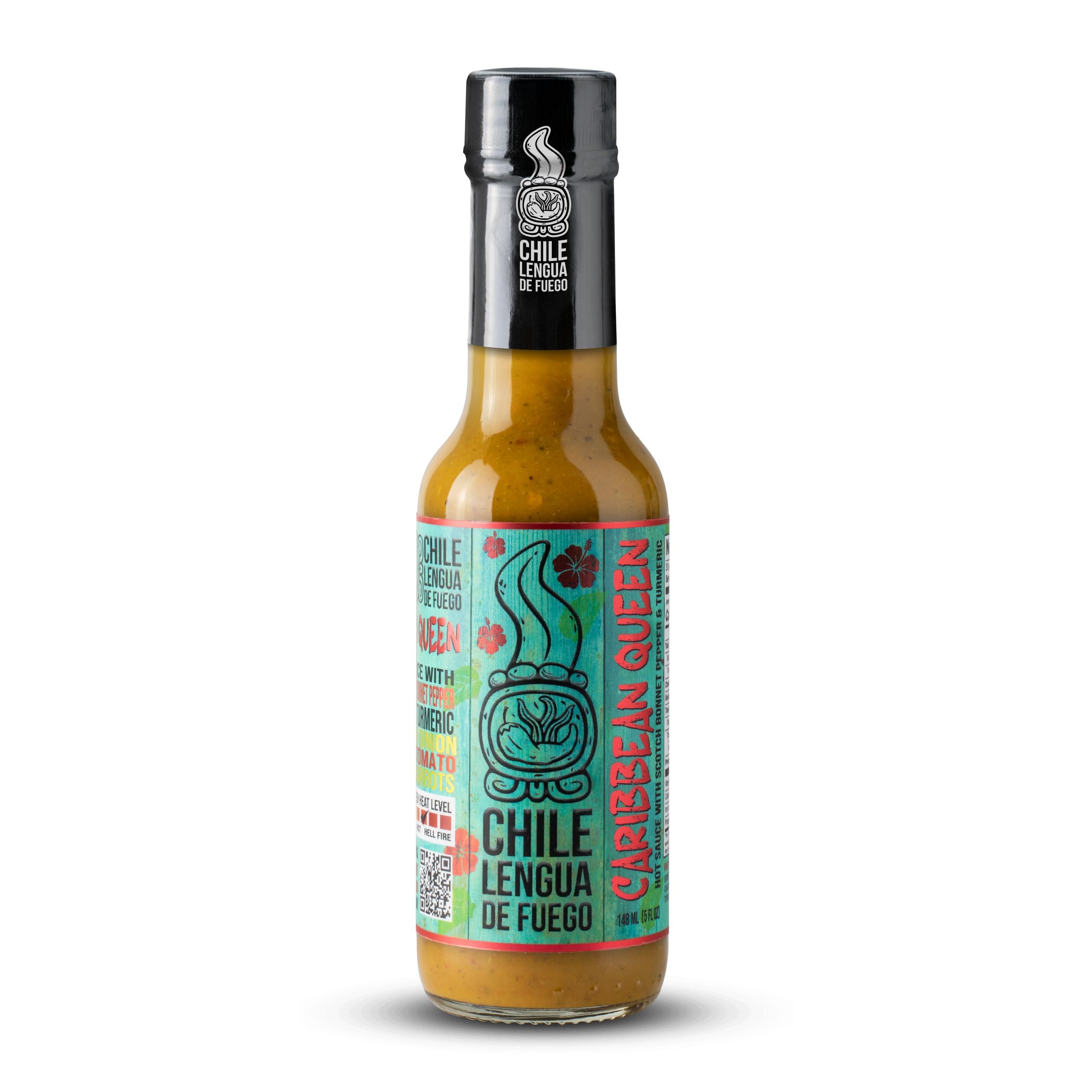 Chile Lengua de Fuego Caribbean Queen – Scotch Bonnet Garden Hot Sauce with Lime, Turmeric & Thyme, 5 oz Bottle (Pack of 1)