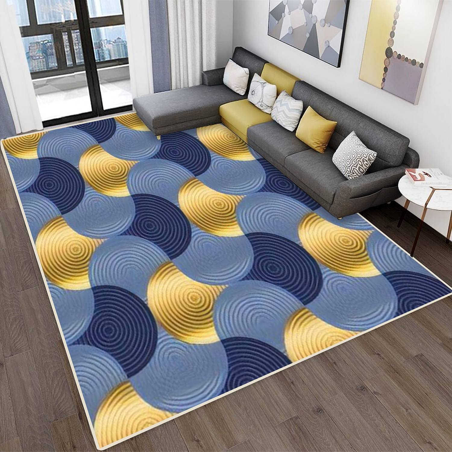 Modern Abstract Area Rugs for Living Room Kitchen Bedroom Retro Vibes Luxury Water Waves Seamless Pattern Blue sea Water Wave Bathroom Rugs Stain Resistant Carpet Mat Pad Rectangular Home Decor