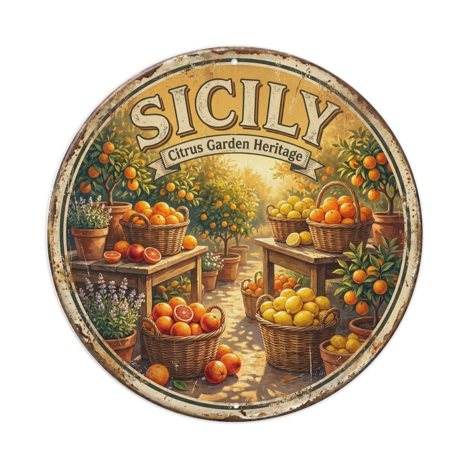Vintage Travel Sicilian Citrus Italy Metal Tin Sign