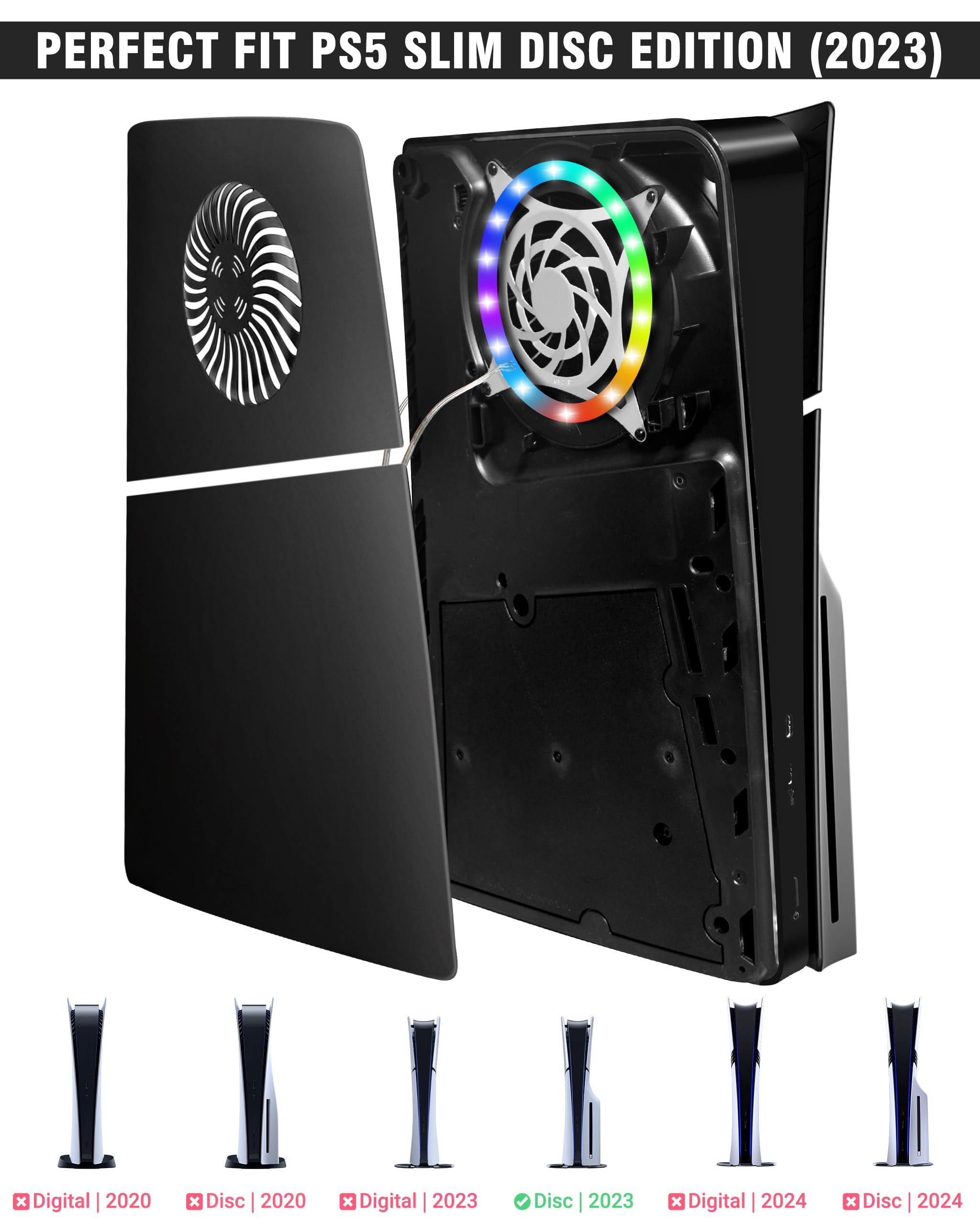 Joso Panel frontal para PS5 Slim Disc Edition, resistente a los arañazos, a prueba de polvo, funda de repuesto con anillo RGB, cubierta para PS5 Slim (CD-ROM) y placas para PS5 Slim accesorios, color