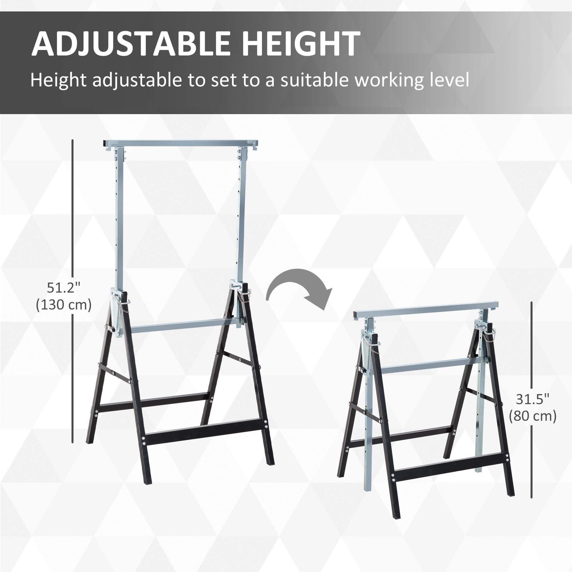 HOMCOM Set of 2 Adjustable Telescopic Builders Trestle, DIY Steel Work Bench Carpenter, Folding Saw Horse Tools Black - 3