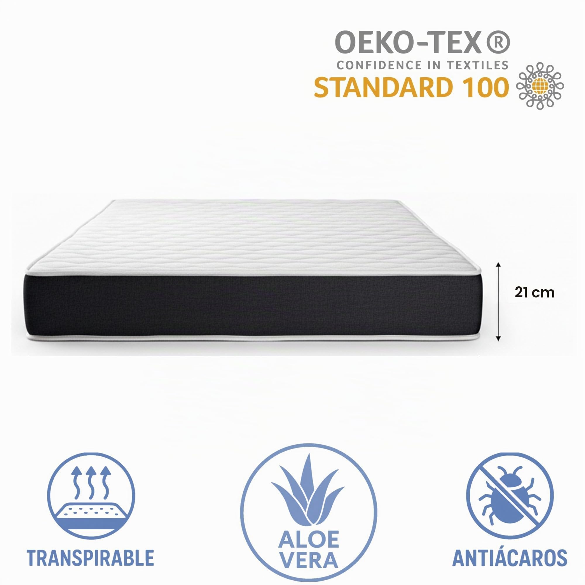 MATTREX | Colchón Viscoelástico Altura 21 cm para Cama de 90x190 - Colchón Visco Firmeza Alta, Transpirable y Anti Acaros, 100% Made in Spain