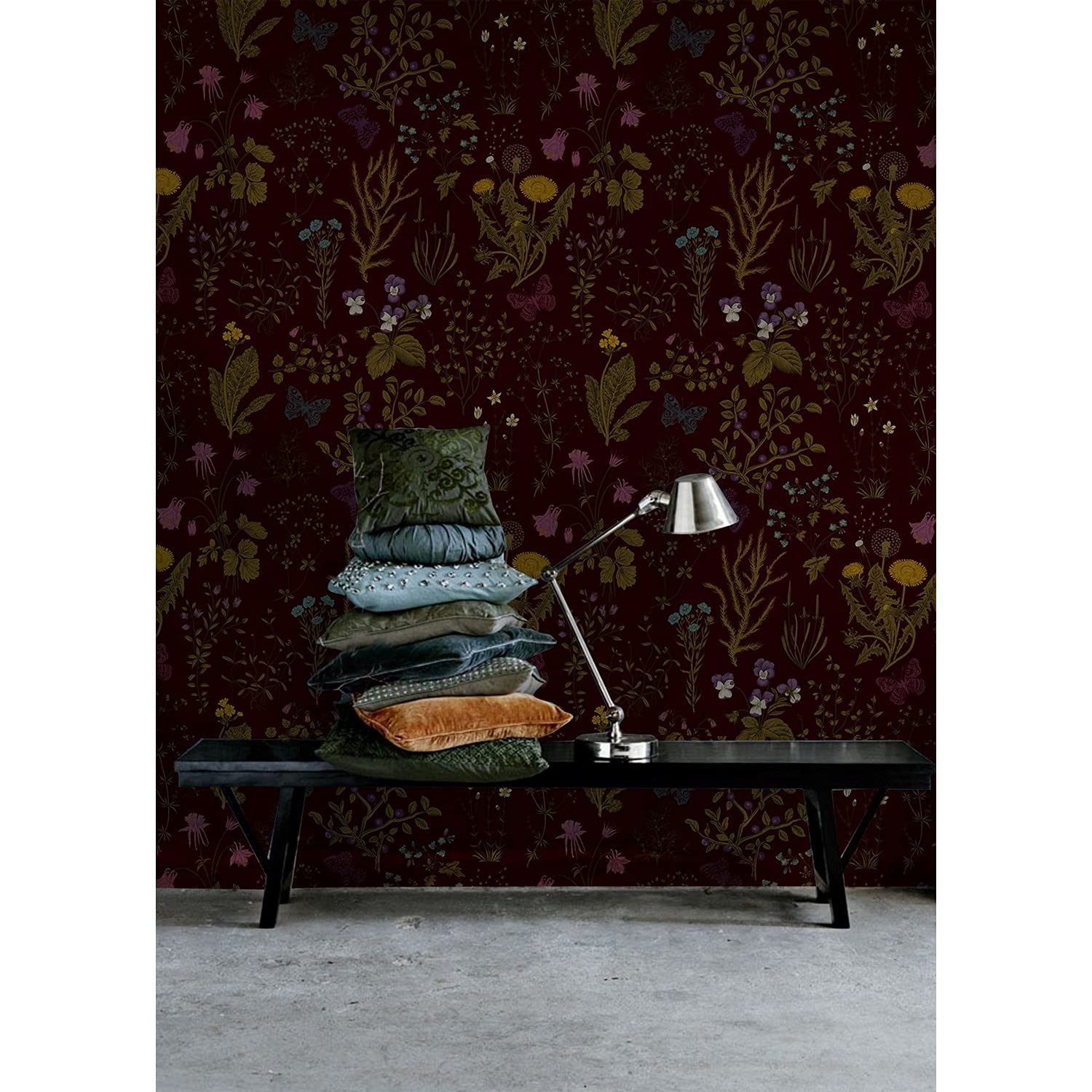 Papier peint fleurs de champ noir pour salon et chambre chic