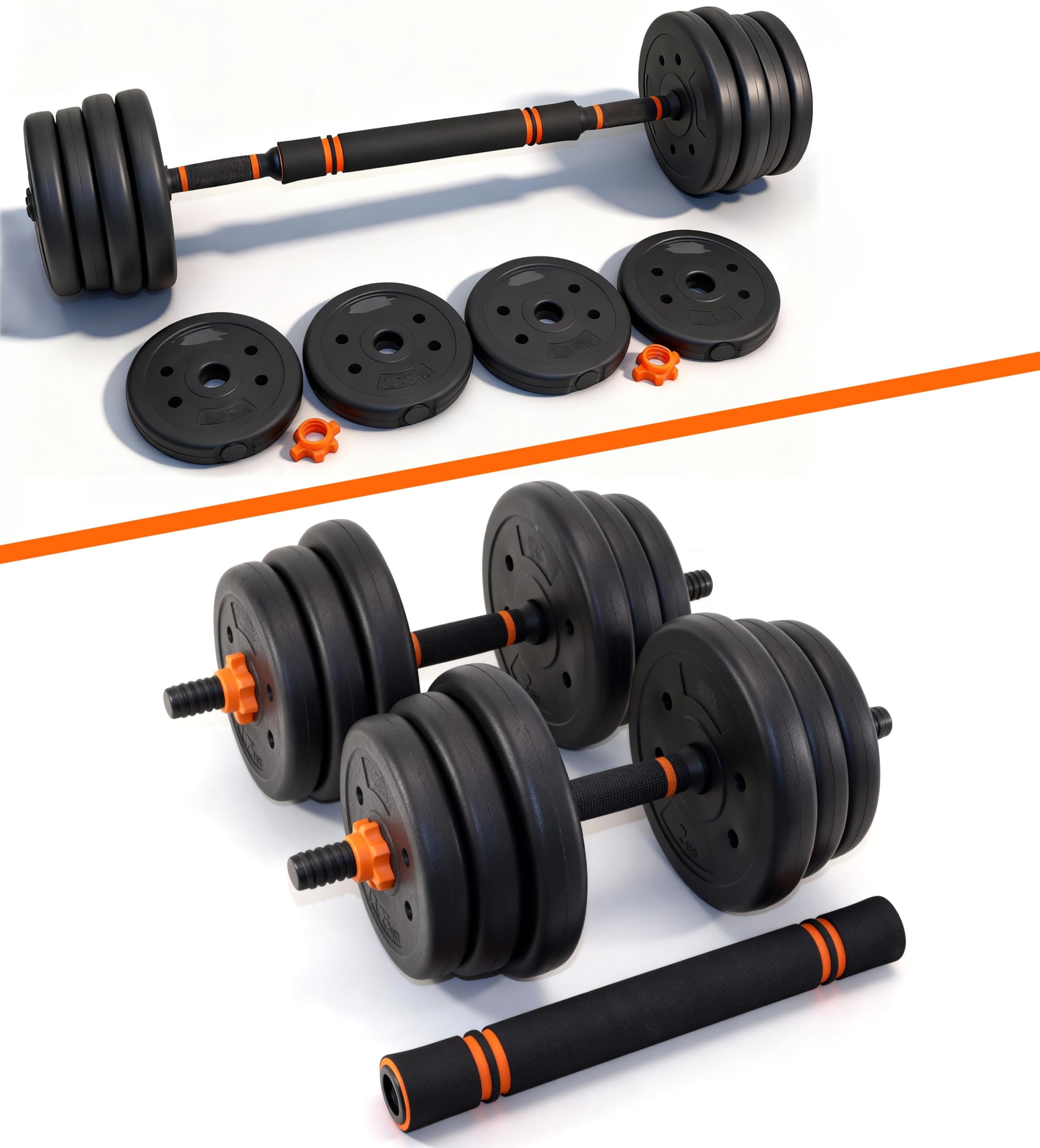 2in1 Hantel-Set verstellbar Langhantel bis 20 kg oder 2x Kurzhantel bis 10 kg bodenschonende Gewichte 1,25 kg, 1,5 kg, 2 kg Hantelstange Krafttraining